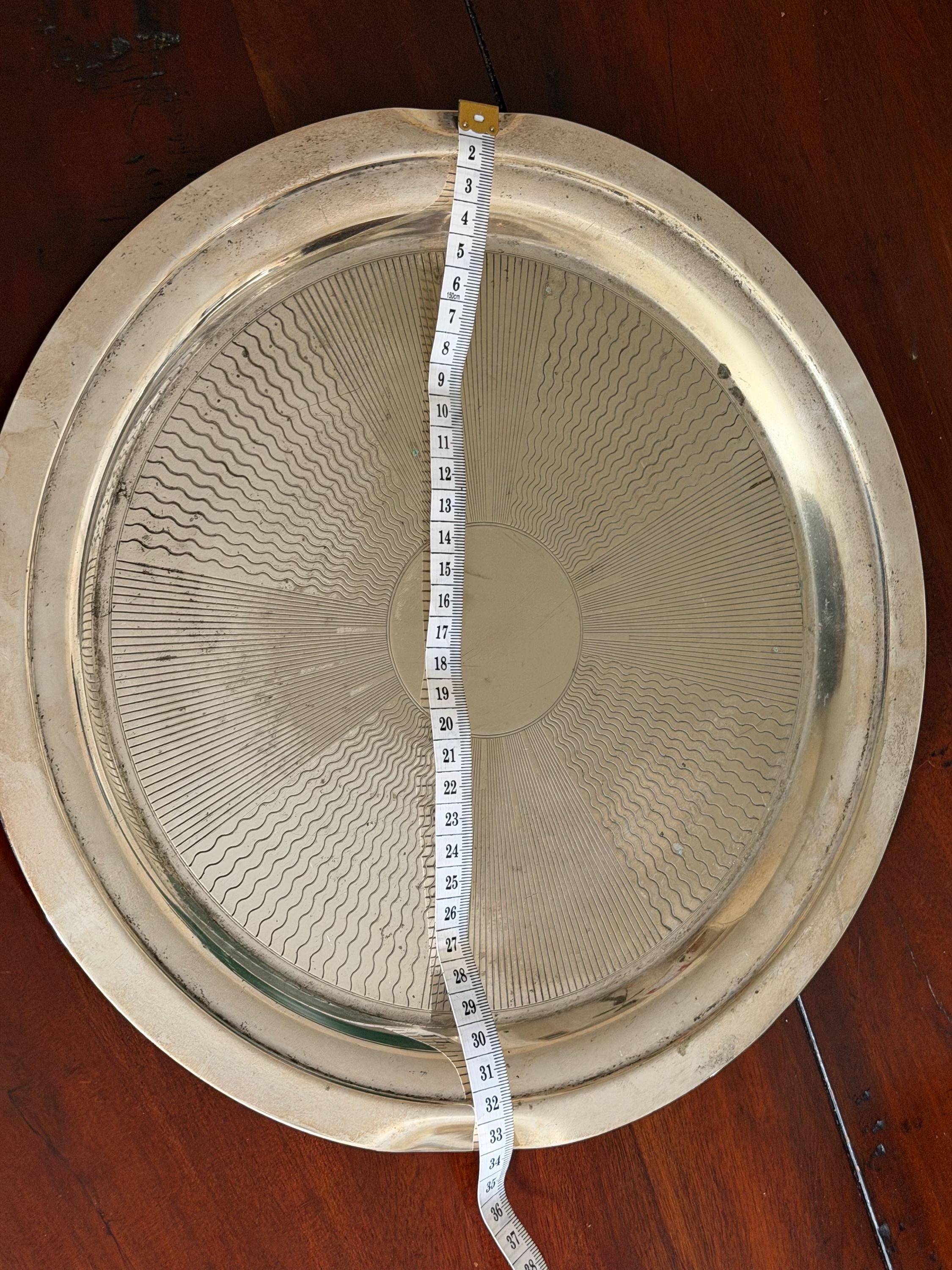 Vintage Silver Plated Round Tray | Engraved Pattern Serving Butler Tray