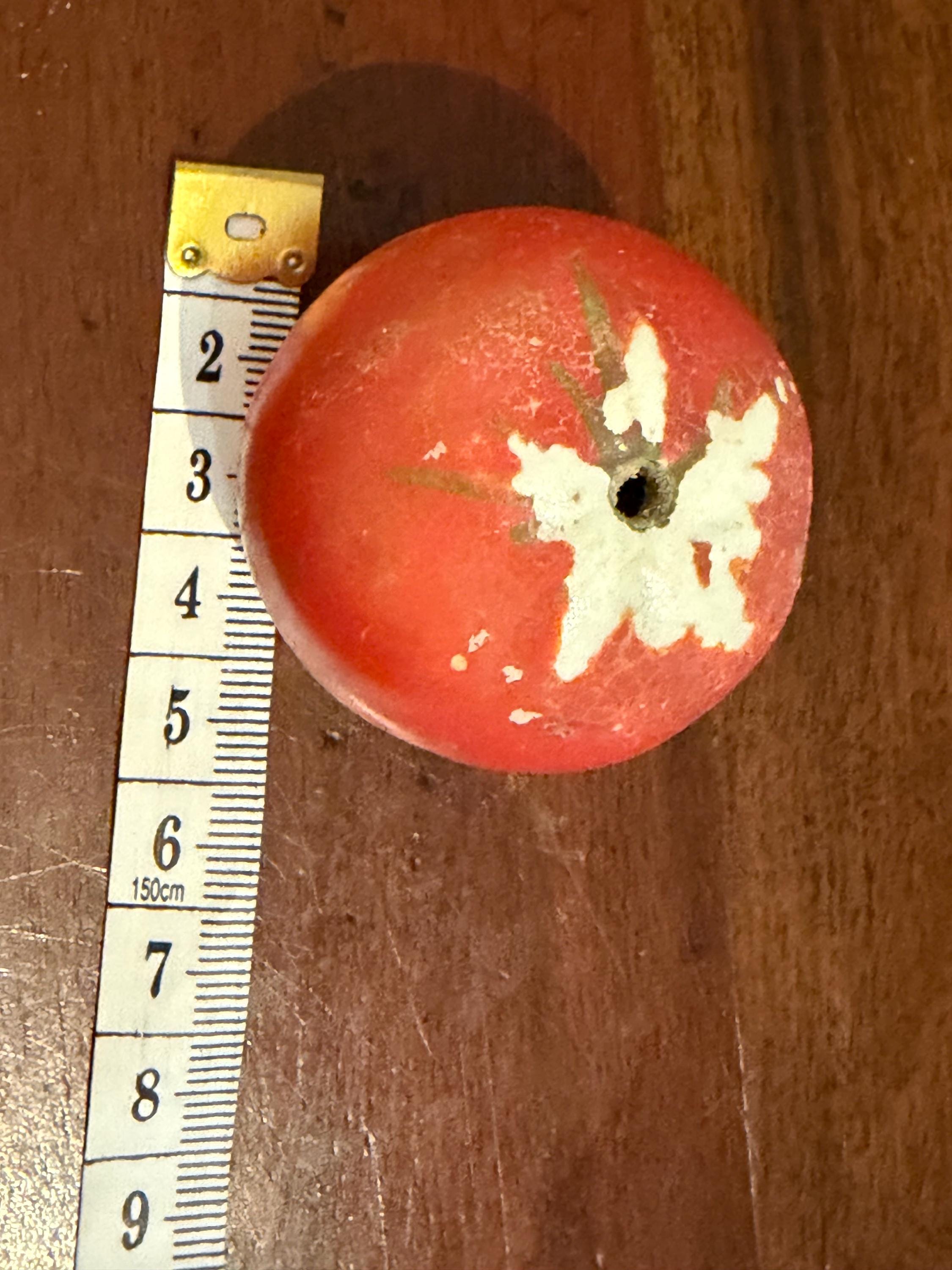 Vintage French Hand Painted Tomato Salt Pepper Shakers Pair, Rustic Kitchen Decor