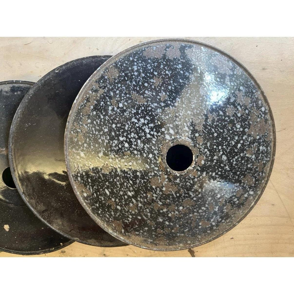Vintage Industrial Enamel Lampshade | French Factory Pendant Light | Green Black Speckled Enamel Shade | Rustic Farmhouse Kitchen Lighting