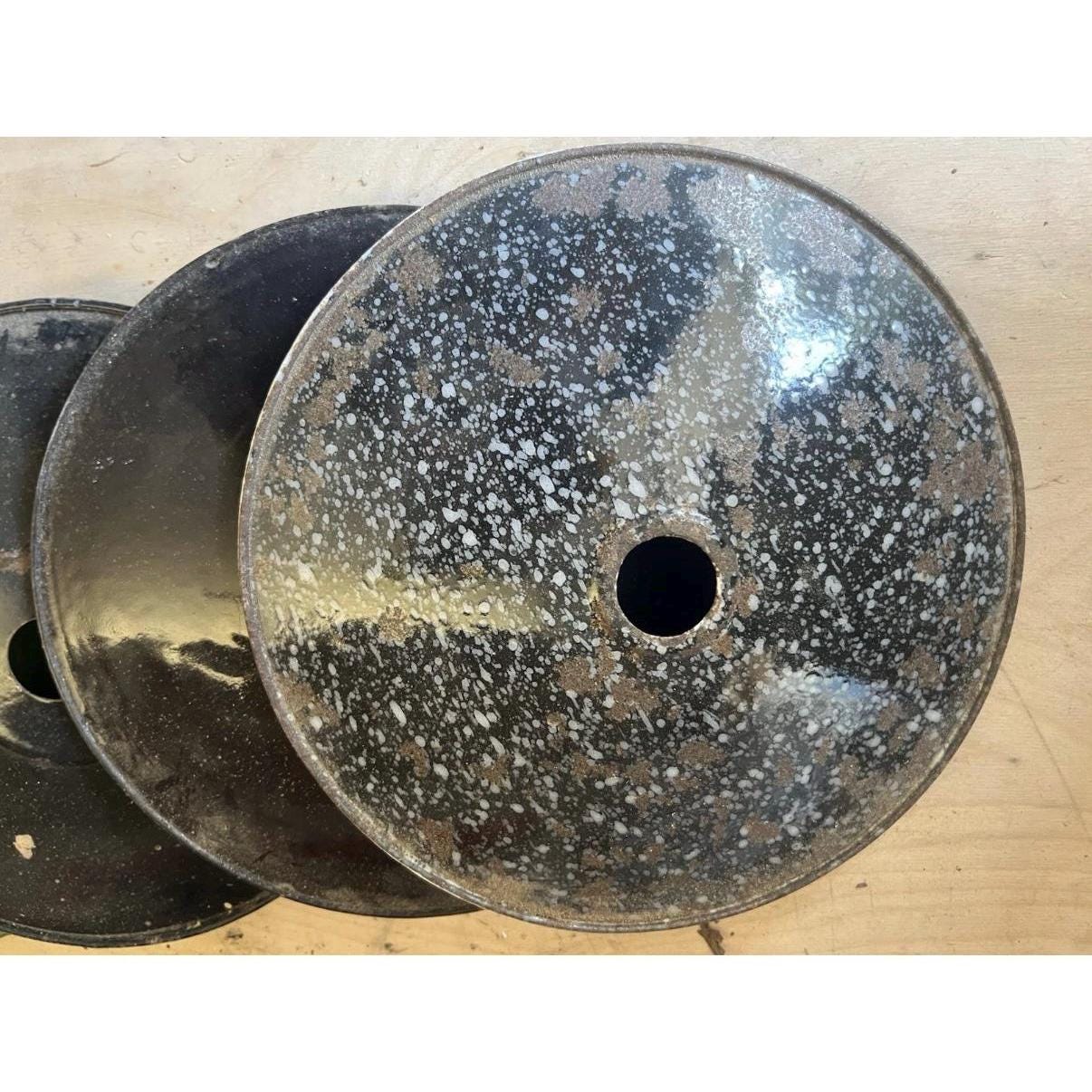 Vintage Industrial Enamel Lampshade | French Factory Pendant Light | Green Black Speckled Enamel Shade | Rustic Farmhouse Kitchen Lighting