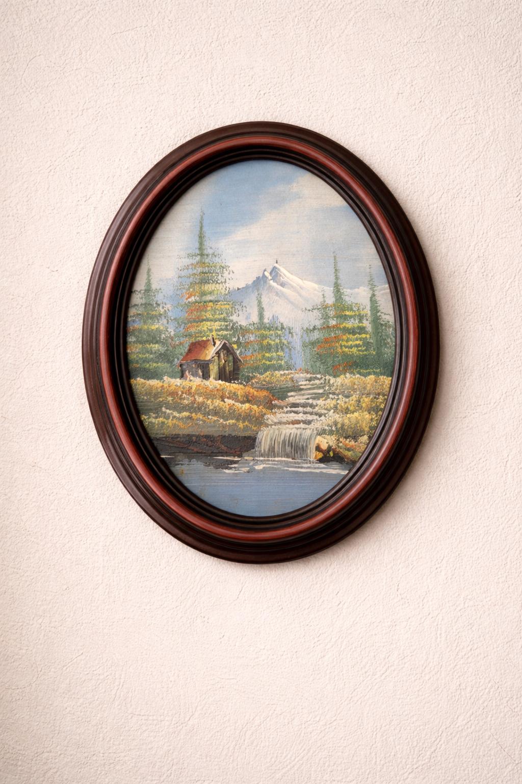 Set of 2 Vintage Oval Oil Paintings | Framed Landscape Art, Cottagecore Decor