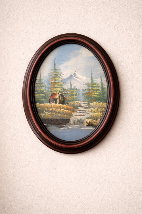 Set of 2 Vintage Oval Oil Paintings | Framed Landscape Art, Cottagecore Decor