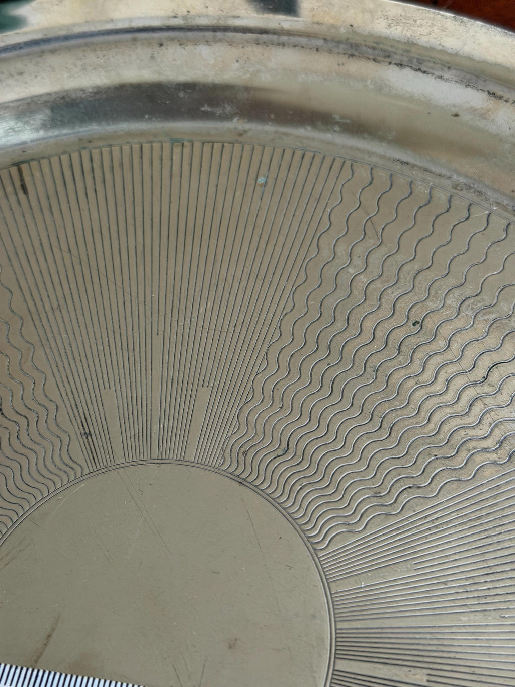 Vintage Silver Plated Round Tray | Engraved Pattern Serving Butler Tray