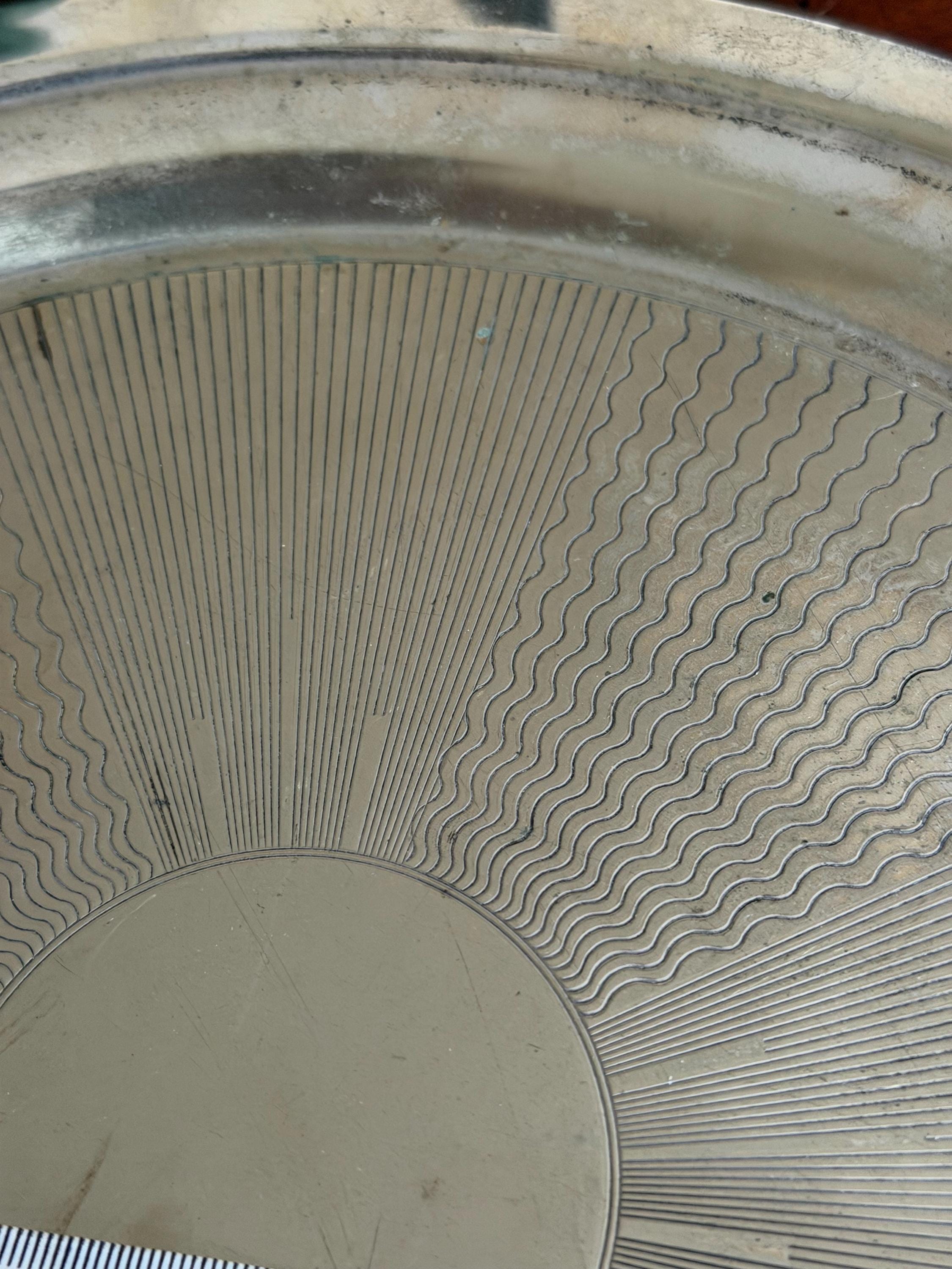 Vintage Silver Plated Round Tray | Engraved Pattern Serving Butler Tray