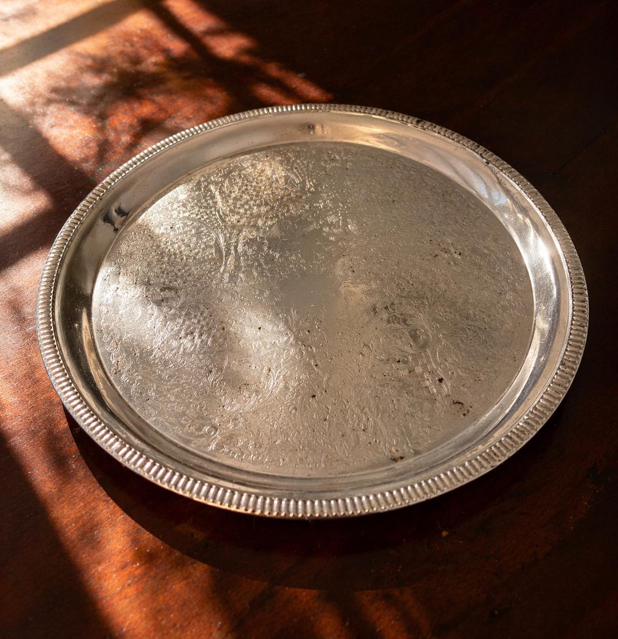 Vintage Silver Plated Oval Gallery Tray with Pierced Edge | Ornate Engraved Serving Tray | Decorative Coffee Table Tray | Vintage Home Decor