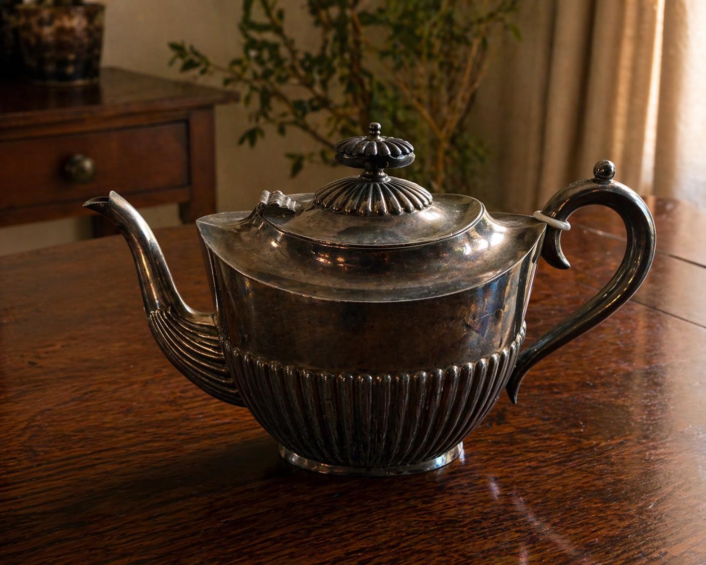 Vintage Silver Plated Teapot | Classic Fluted Design | Decorative Serving Piece | Traditional English Tableware
