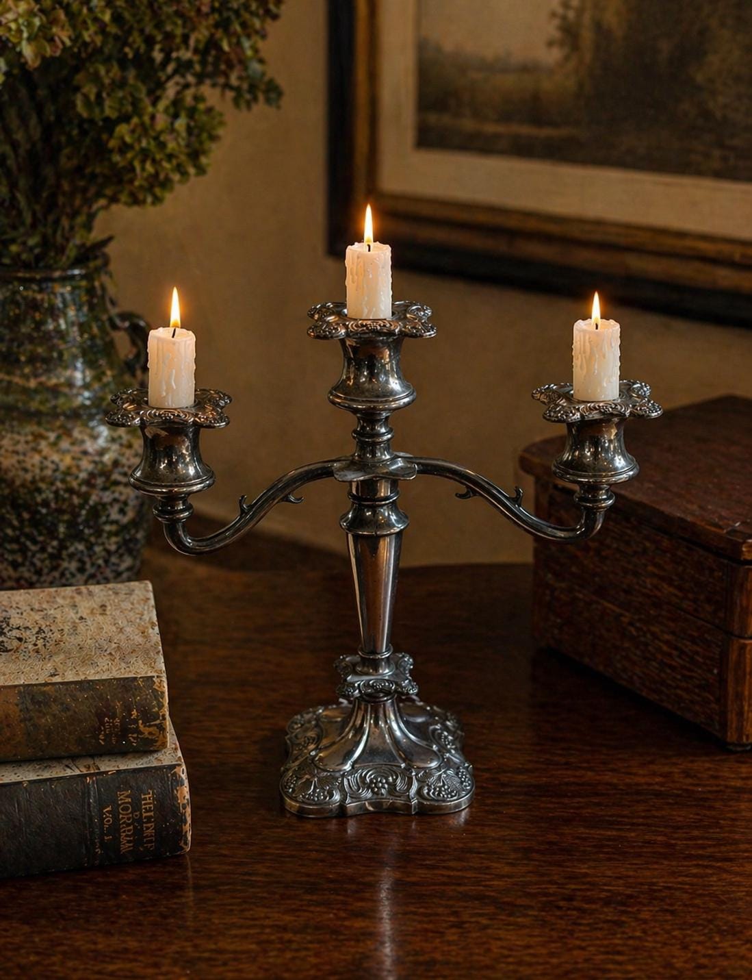 Vintage Silver Plated Three Branch Candelabra | Ornate Candle Holder | Antique Style Table Centrepiece | Classic Dining Decor