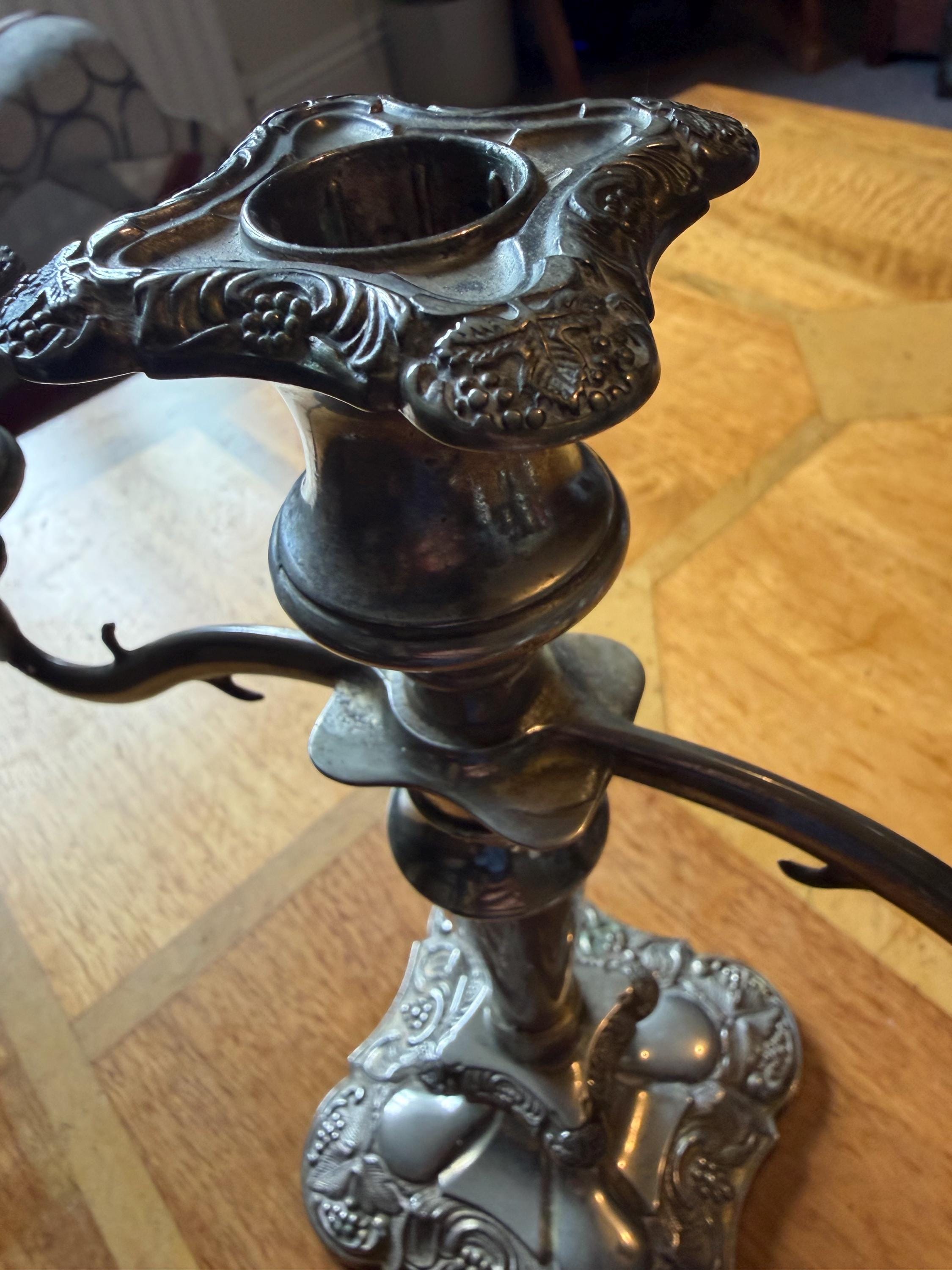 Vintage Silver Plated Three Branch Candelabra | Ornate Candle Holder | Antique Style Table Centrepiece | Classic Dining Decor