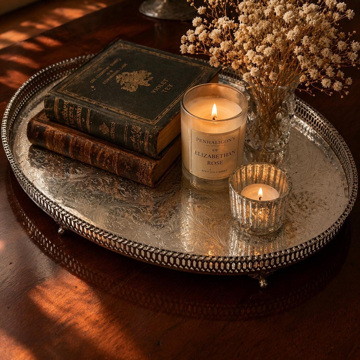 Vintage Silver Plated Oval Gallery Tray with Pierced Edge | Ornate Engraved Serving Tray | Decorative Coffee Table Tray | Vintage Home Decor