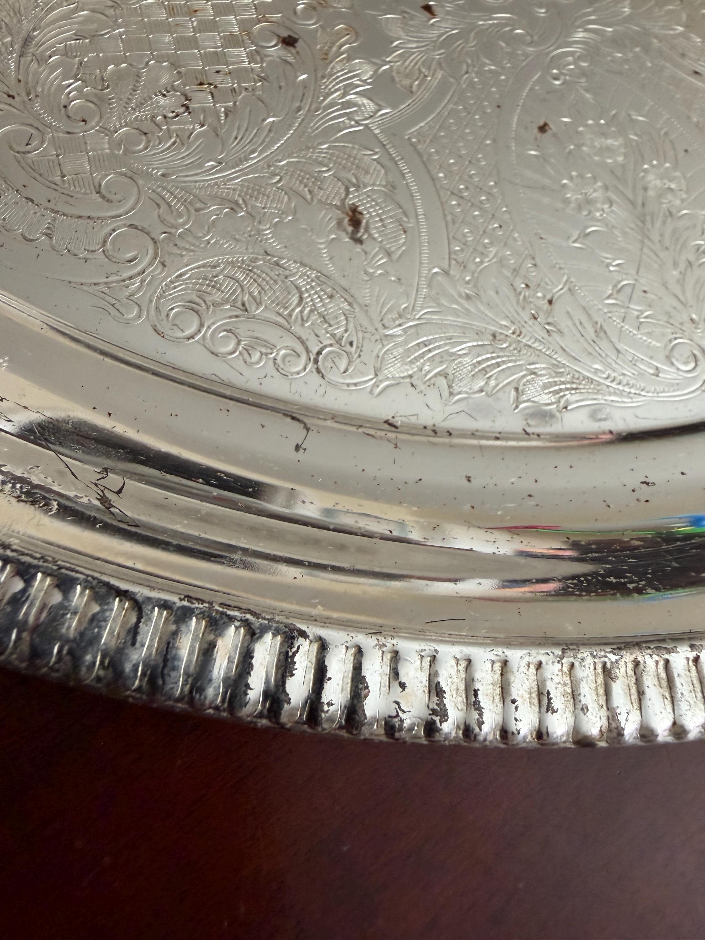 Vintage Silver Plated Oval Gallery Tray with Pierced Edge | Ornate Engraved Serving Tray | Decorative Coffee Table Tray | Vintage Home Decor