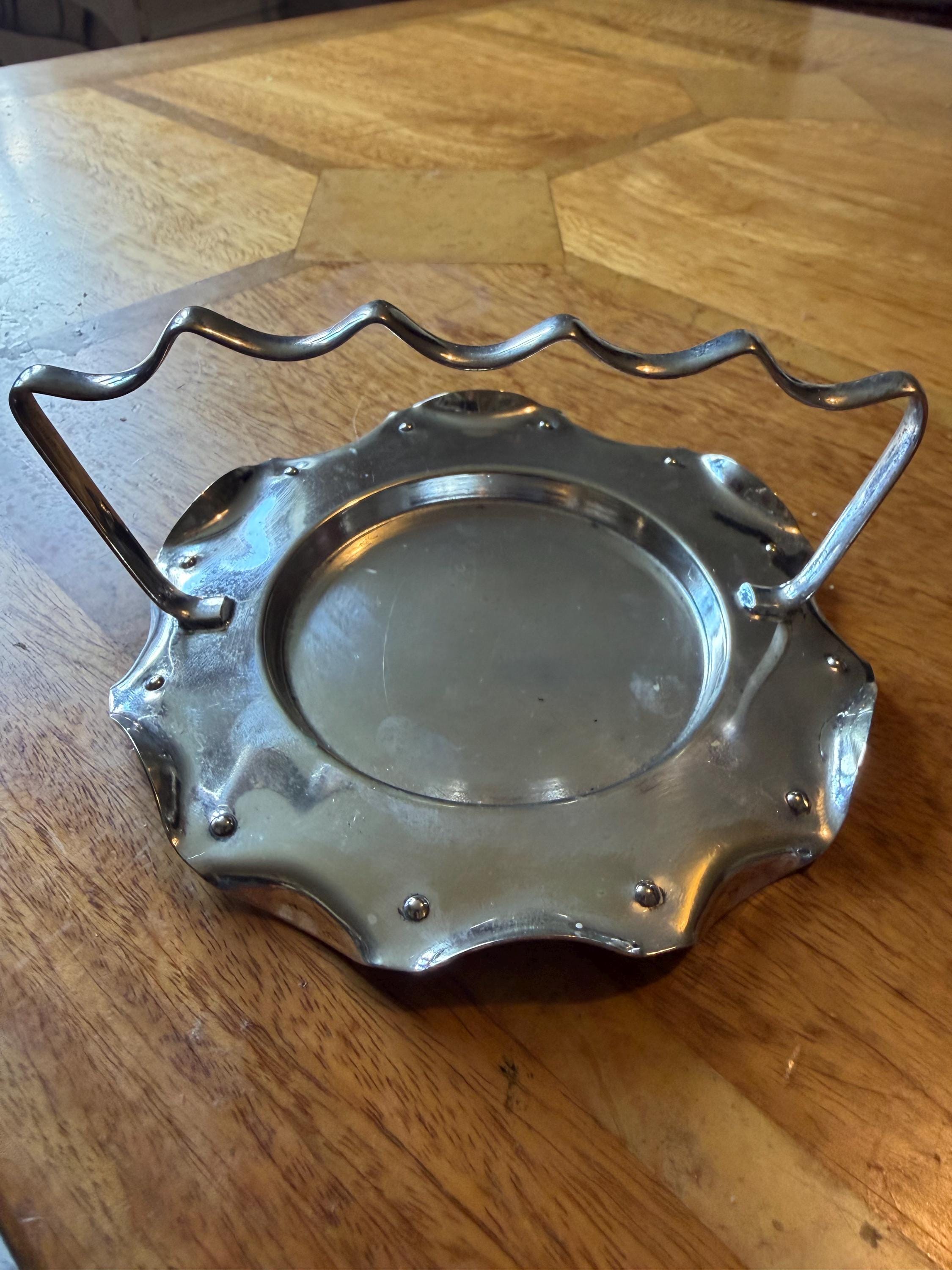 Vintage Silver Plated Small Serving Tray with Handle | Decorative Trinket Dish | Ornate Edge Mini Tray | Classic Tableware Styling