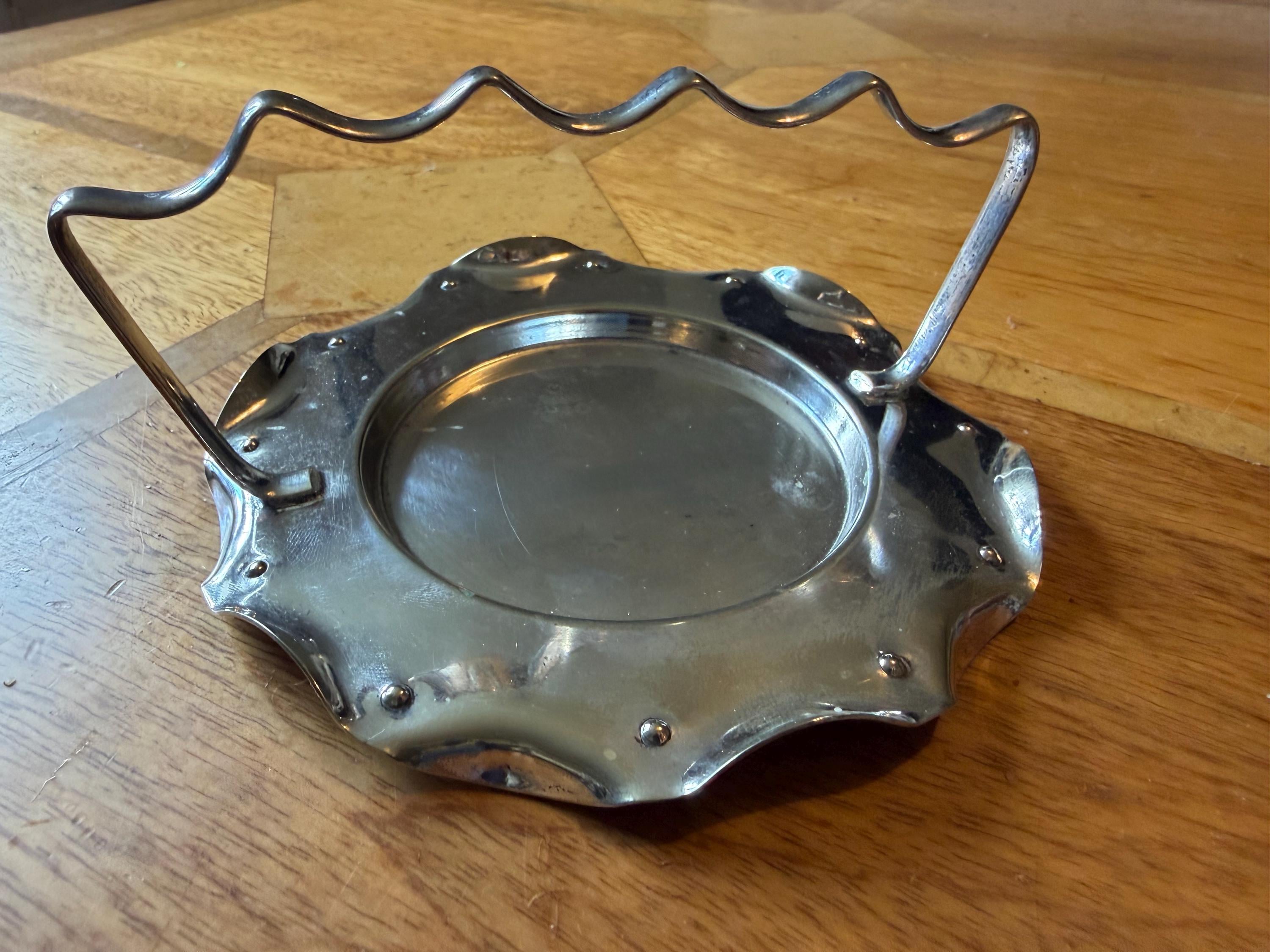 Vintage Silver Plated Small Serving Tray with Handle | Decorative Trinket Dish | Ornate Edge Mini Tray | Classic Tableware Styling