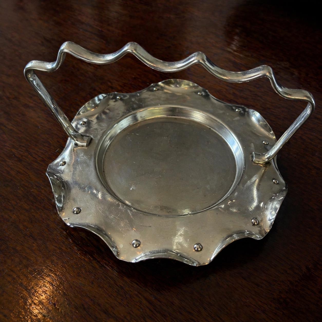 Vintage Silver Plated Small Serving Tray with Handle | Decorative Trinket Dish | Ornate Edge Mini Tray | Classic Tableware Styling
