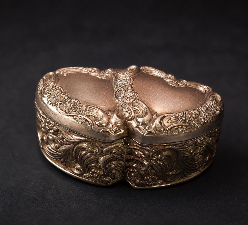 Vintage 1990s Silver Plated Double Heart Trinket Box  Red Velvet Lined Jewellery Keepsake Box  Engravable Love Gift