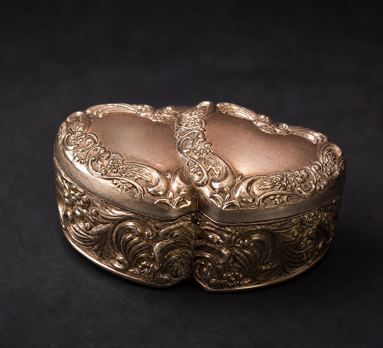 Vintage 1990s Silver Plated Double Heart Trinket Box  Red Velvet Lined Jewellery Keepsake Box  Engravable Love Gift