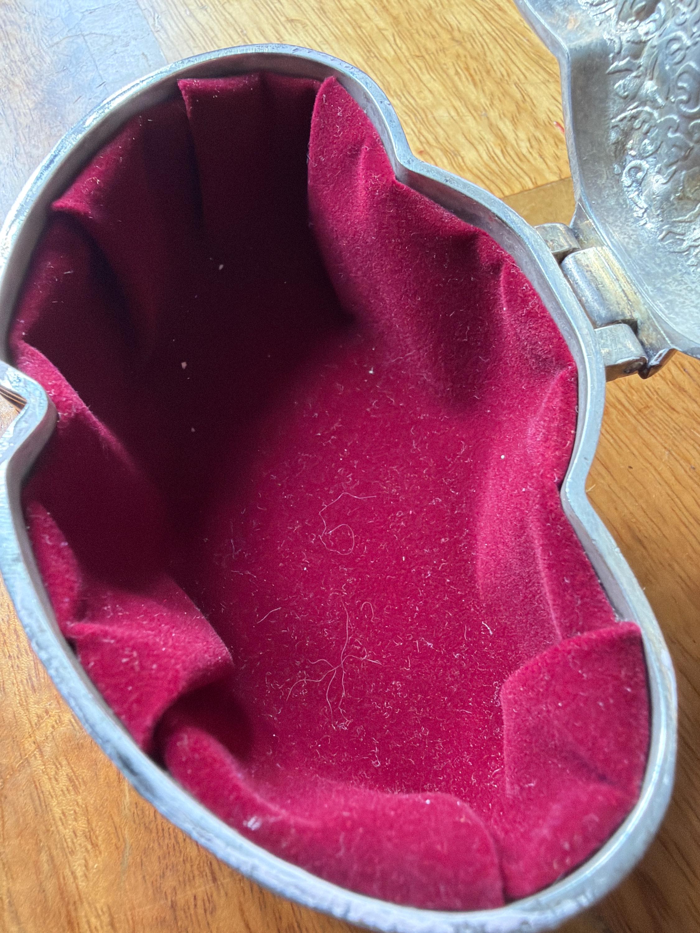 Vintage 1990s Silver Plated Double Heart Trinket Box  Red Velvet Lined Jewellery Keepsake Box  Engravable Love Gift