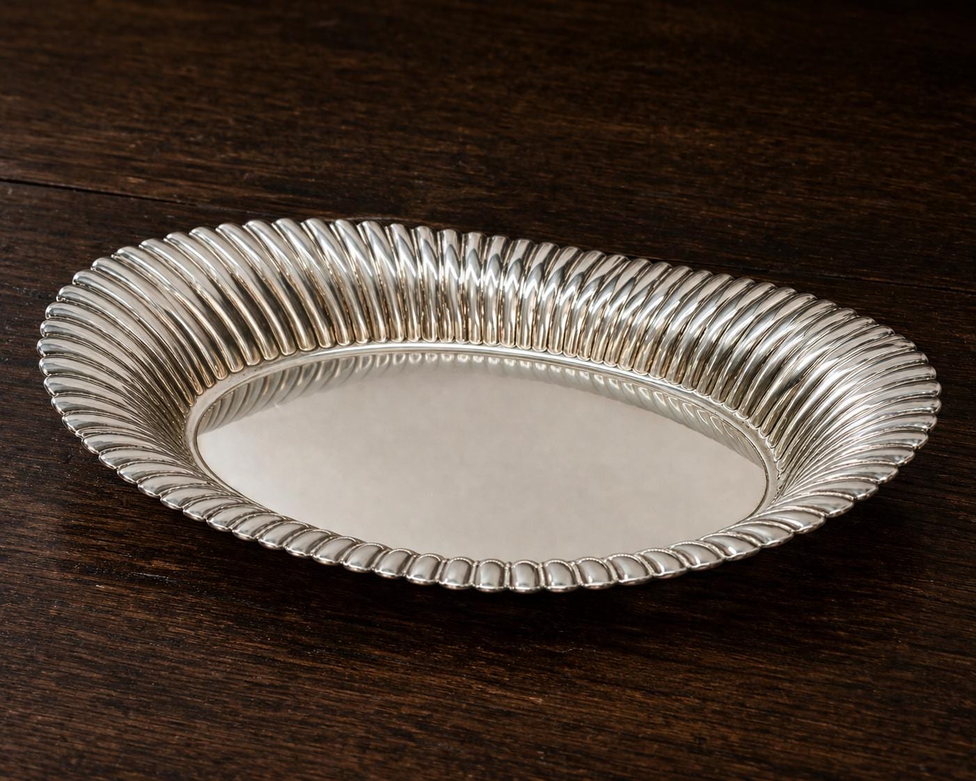 Vintage Falstaff England Silver Plated Oval Ribbed Tray  England  Decorative Serving Dish / Bread Tray