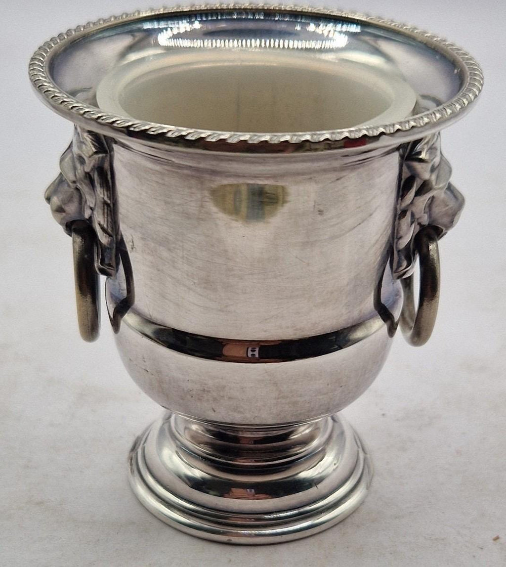 Vintage Viners of Sheffield England Silver Plated Lion Head Urn, Mini Wine Cooler, Toothpick Holder, Silver Plate Vase, Vintage Barware