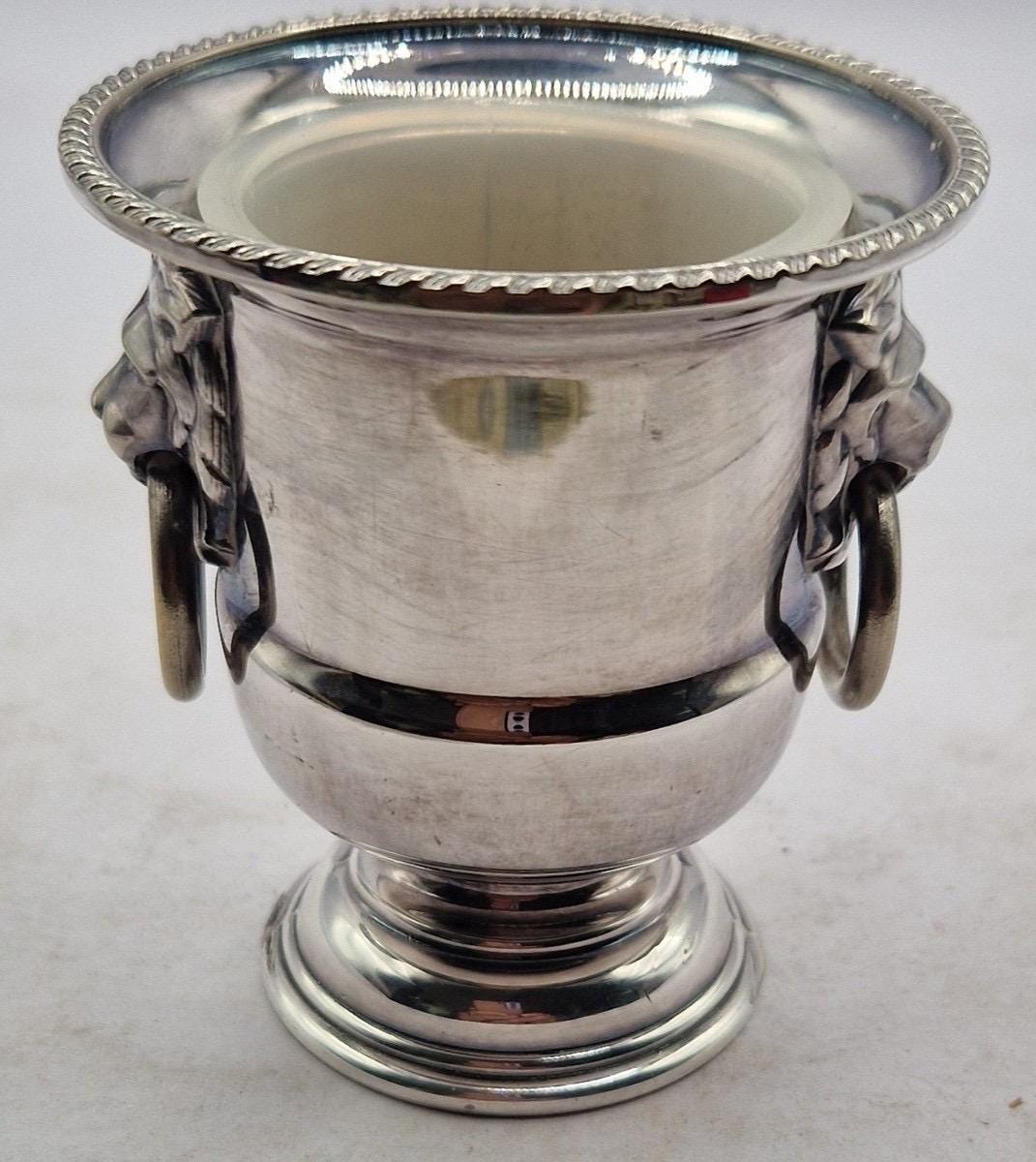 Vintage Viners of Sheffield England Silver Plated Lion Head Urn, Mini Wine Cooler, Toothpick Holder, Silver Plate Vase, Vintage Barware