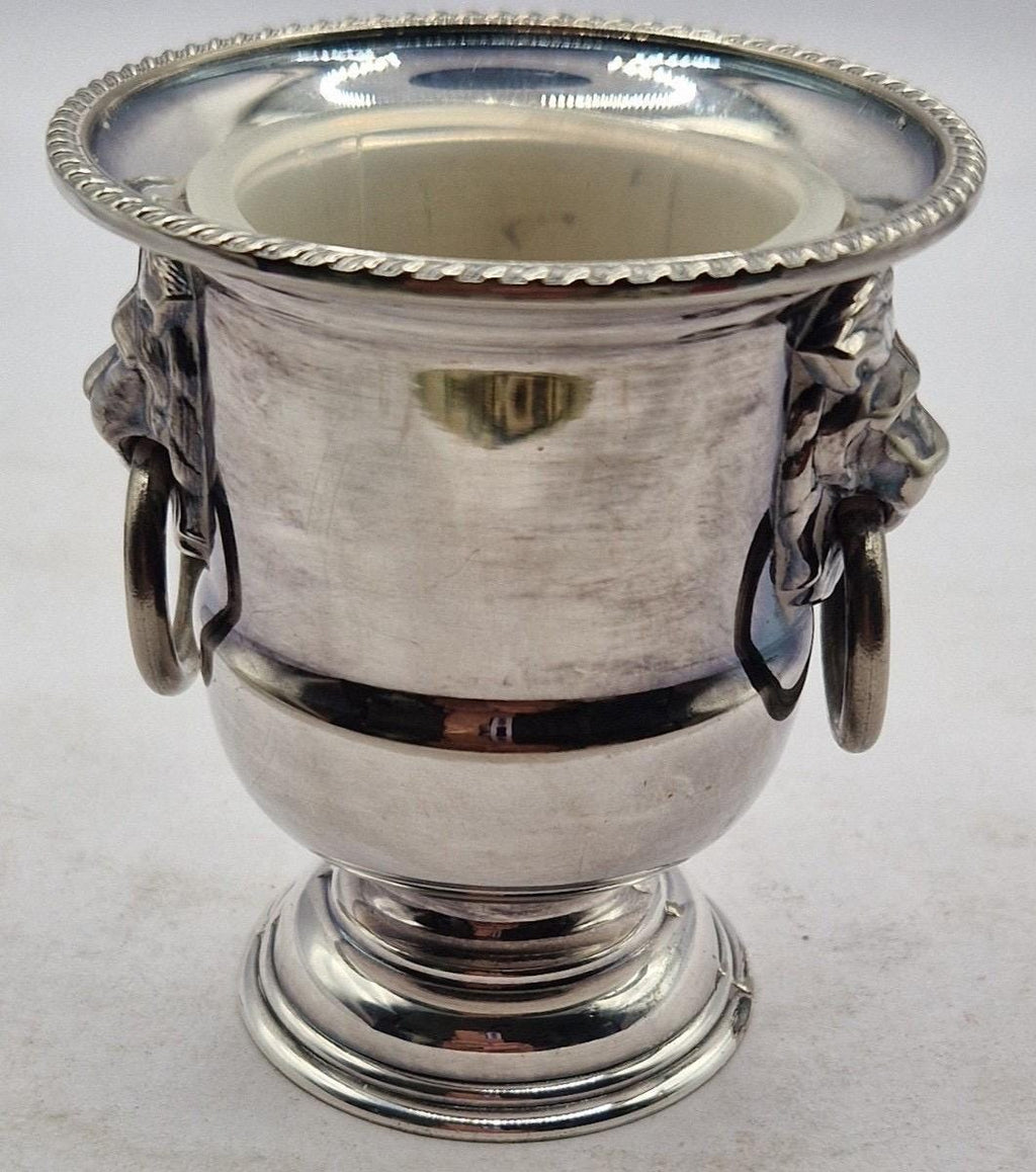 Vintage Viners of Sheffield England Silver Plated Lion Head Urn, Mini Wine Cooler, Toothpick Holder, Silver Plate Vase, Vintage Barware