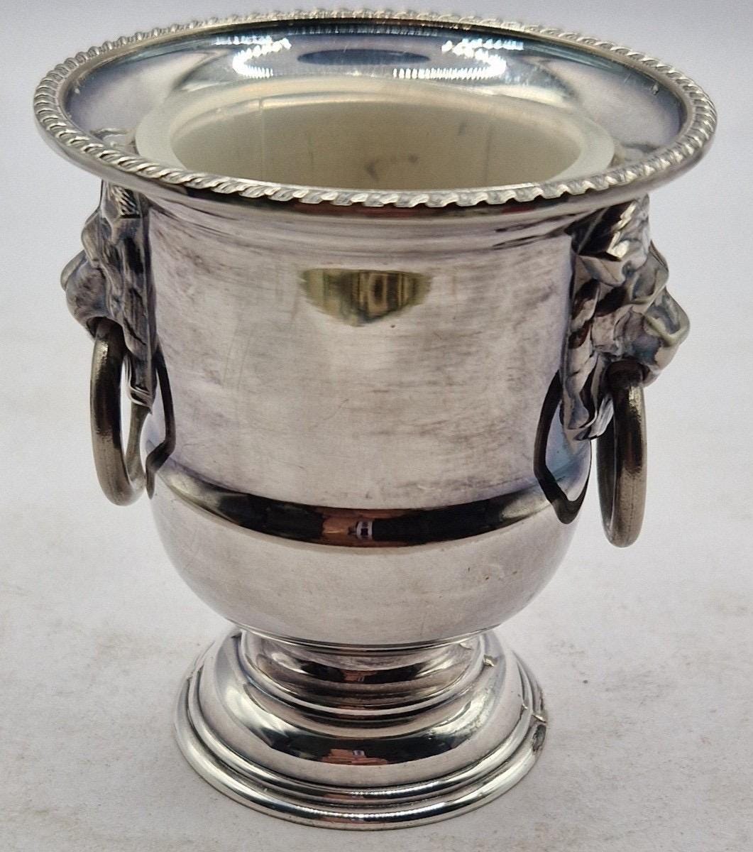 Vintage Viners of Sheffield England Silver Plated Lion Head Urn, Mini Wine Cooler, Toothpick Holder, Silver Plate Vase, Vintage Barware
