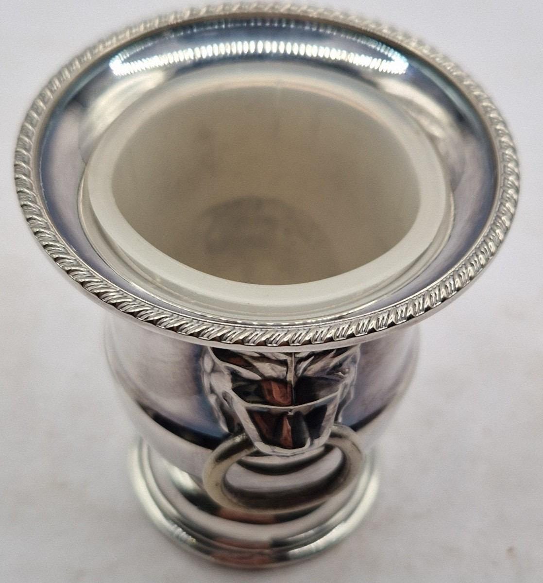 Vintage Viners of Sheffield England Silver Plated Lion Head Urn, Mini Wine Cooler, Toothpick Holder, Silver Plate Vase, Vintage Barware