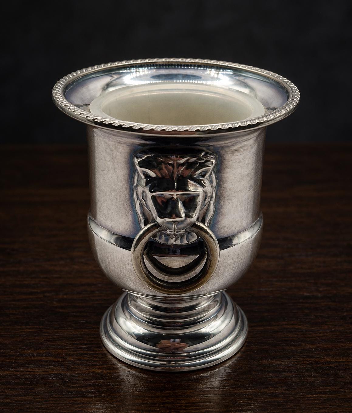 Vintage Viners of Sheffield England Silver Plated Lion Head Urn, Mini Wine Cooler, Toothpick Holder, Silver Plate Vase, Vintage Barware