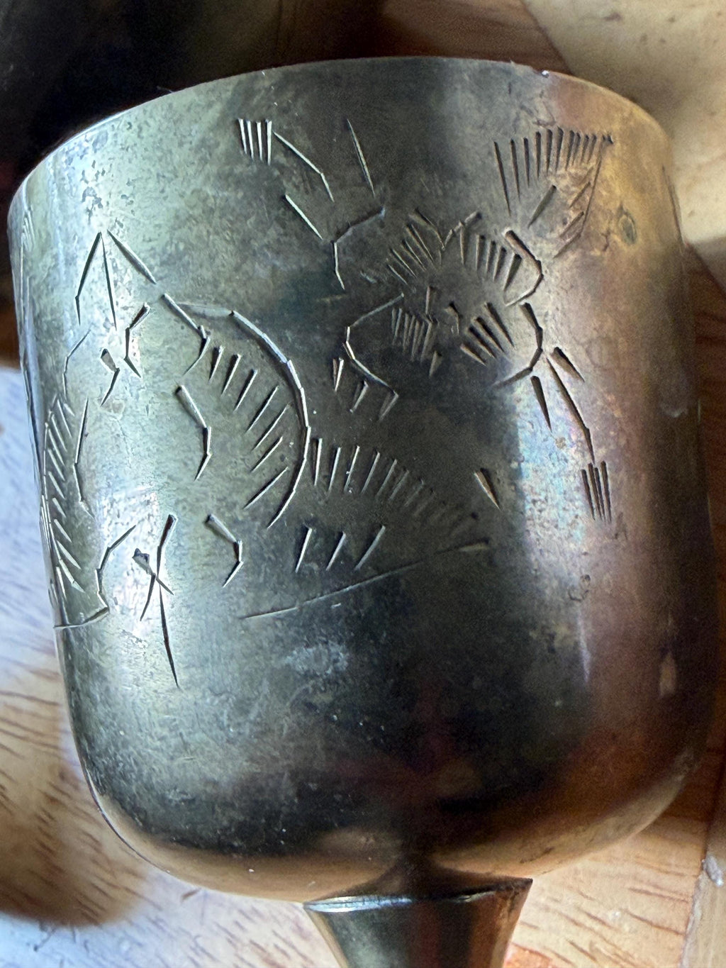Vintage Brass Goblet Set  Engraved Floral Wine Cups  Rustic Tableware  Pair of Brass Chalices  Vintage Drinkware