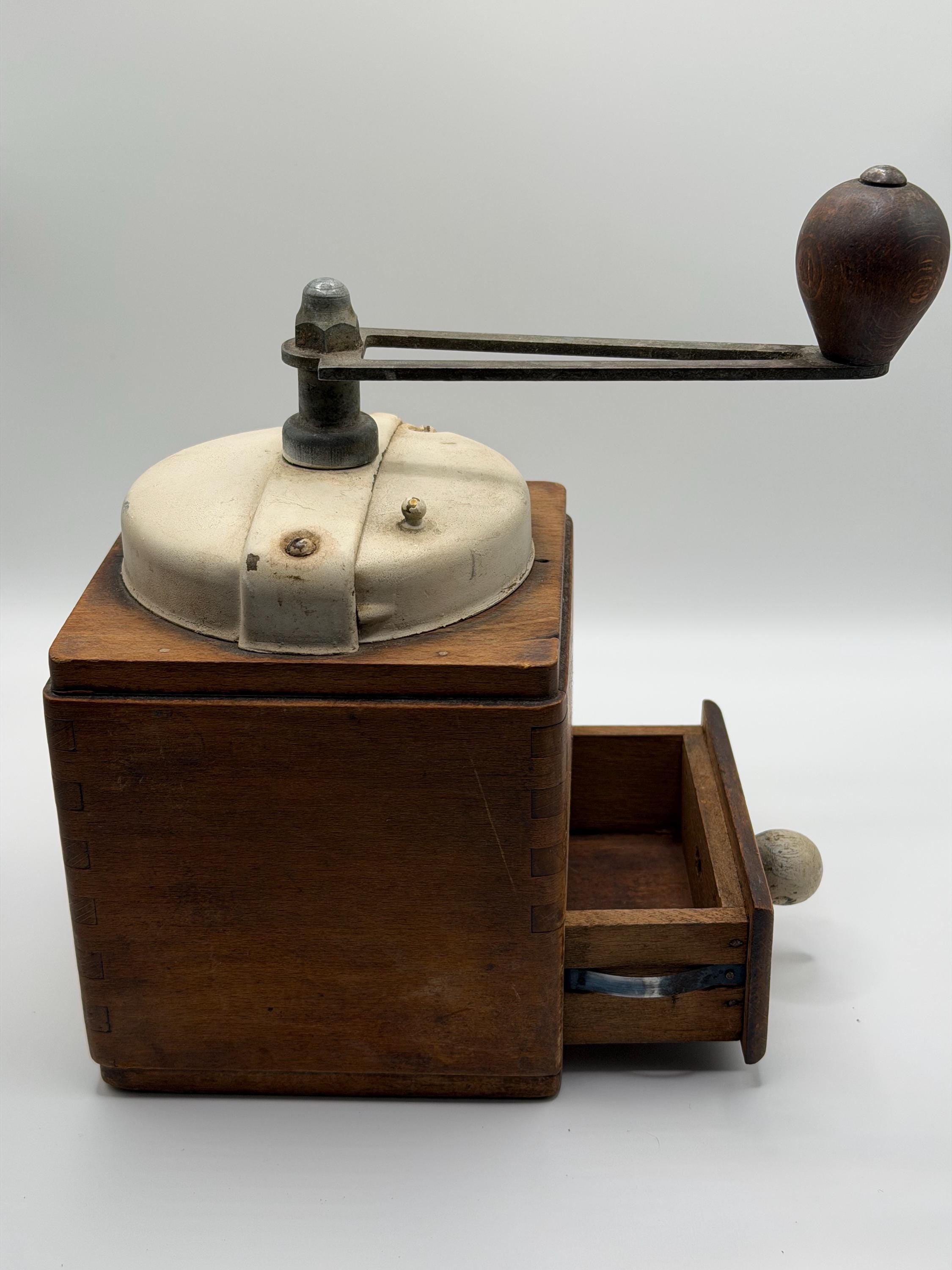 Vintage Peugeot Frères Coffee Grinder | French Wooden Coffee Mill | Rustic Farmhouse Kitchen Decor | Mid Century Coffee Grinder
