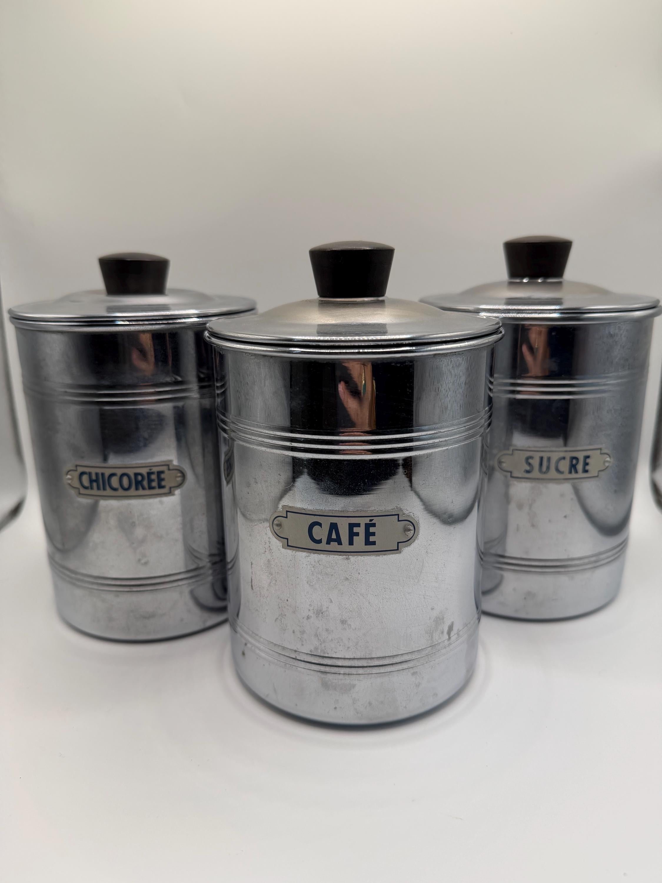 Vintage French Café Kitchen Canisters Set of 3 | French Kitchen Storage | Café Decor | Vintage Coffee Canisters | French Country Decor