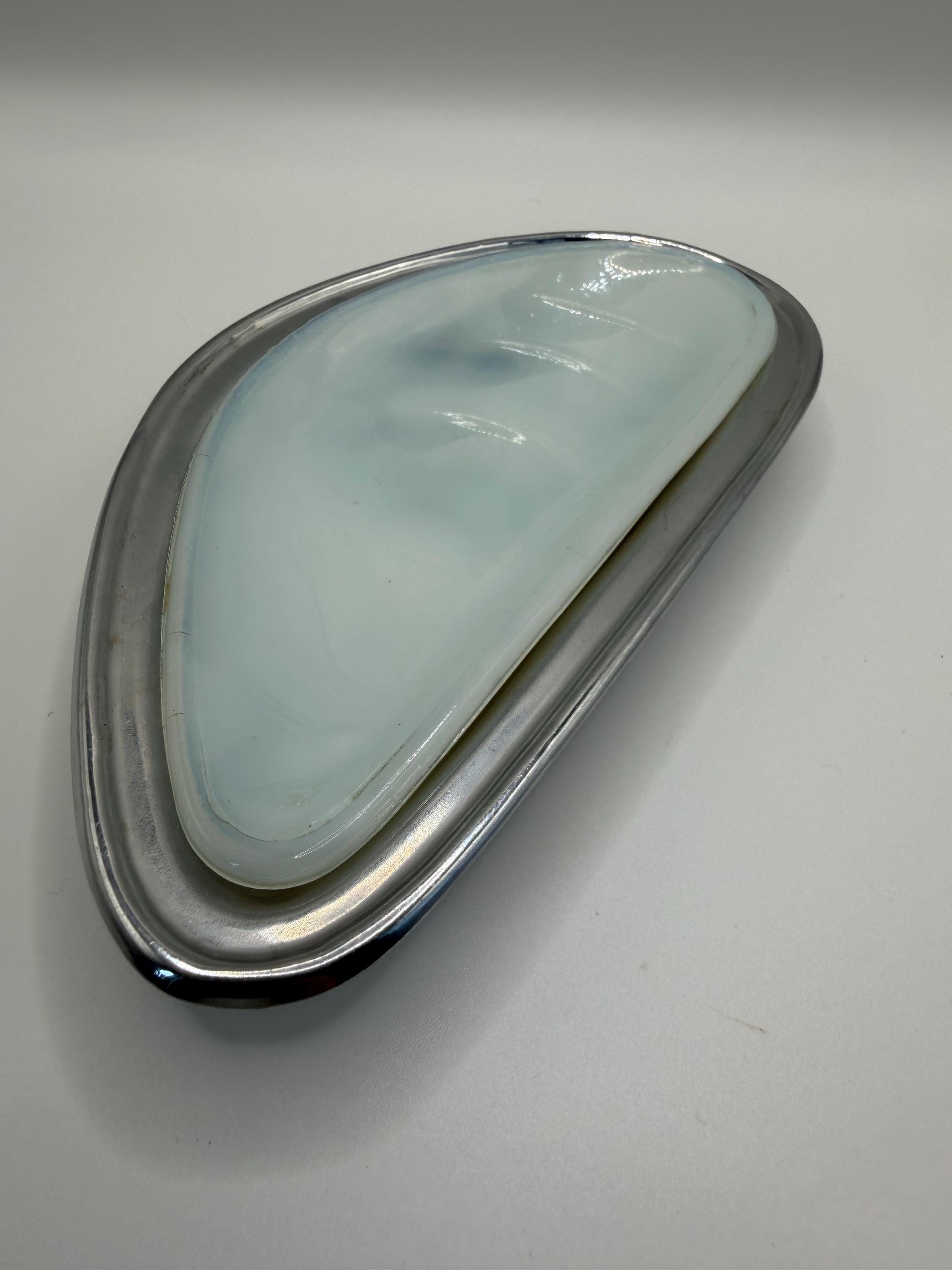 Vintage Shell Shaped Caviar Dish with Removable Glass Insert | Silver Clam Shell Dish | Nautical Decor | Coastal Tableware
