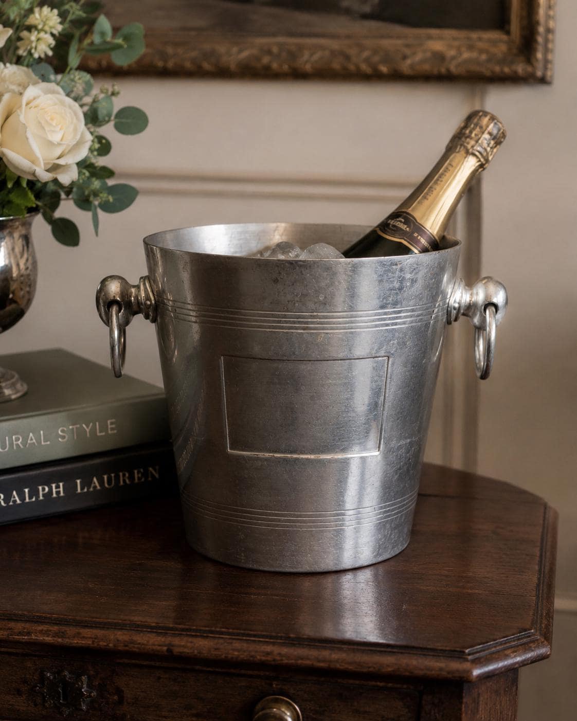 Vintage French Champagne Bucket / Wine Cooler  Made in France  Silver Champagne Cooler  French Barware  Country House Decor