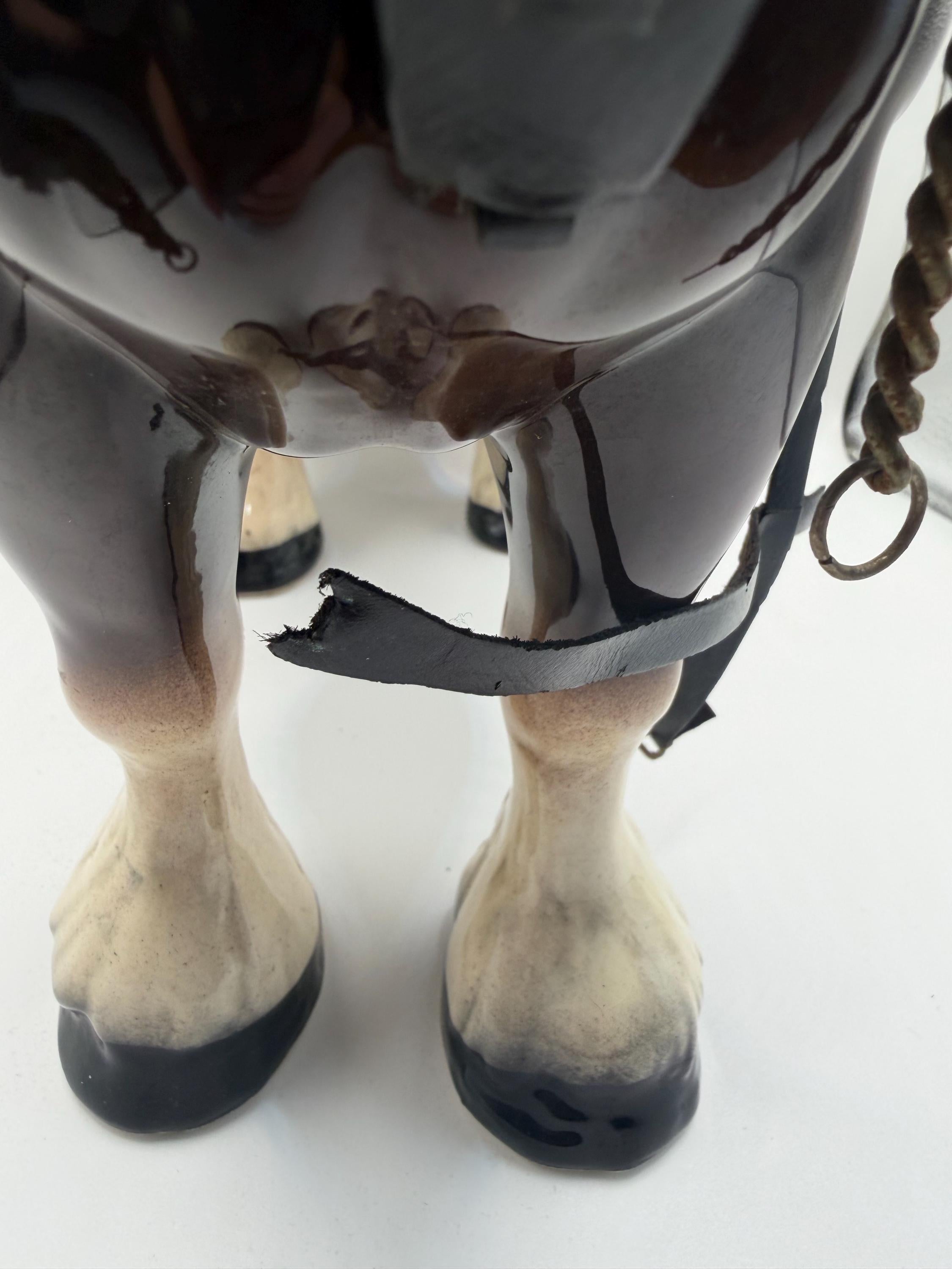 Vintage H.A. Wain & Sons Melba Ware Shire Horse Figure With Original Leather Harness  | Vintage Horse Ornament | Equestrian Decor