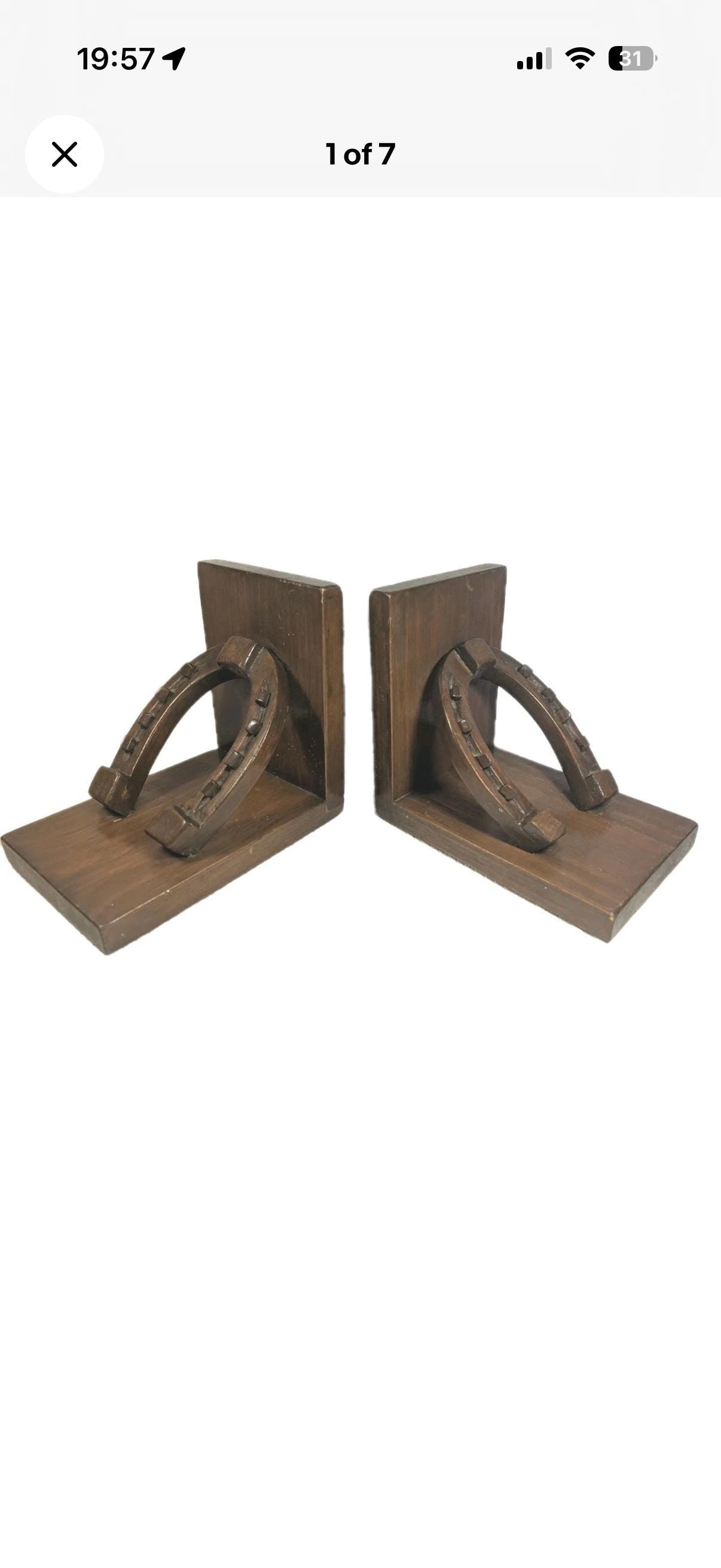 Vintage Wooden Horseshoe Bookends | Equestrian Country House Decor | Rustic Horse Lover Gift | Vintage Study Shelf Styling | Cottagecore