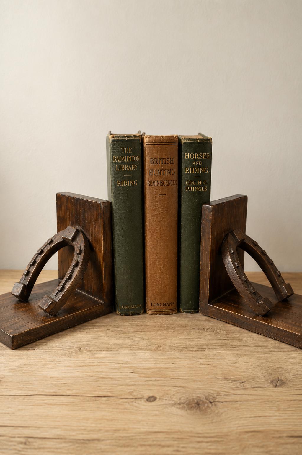 Vintage Wooden Horseshoe Bookends | Equestrian Country House Decor | Rustic Horse Lover Gift | Vintage Study Shelf Styling | Cottagecore