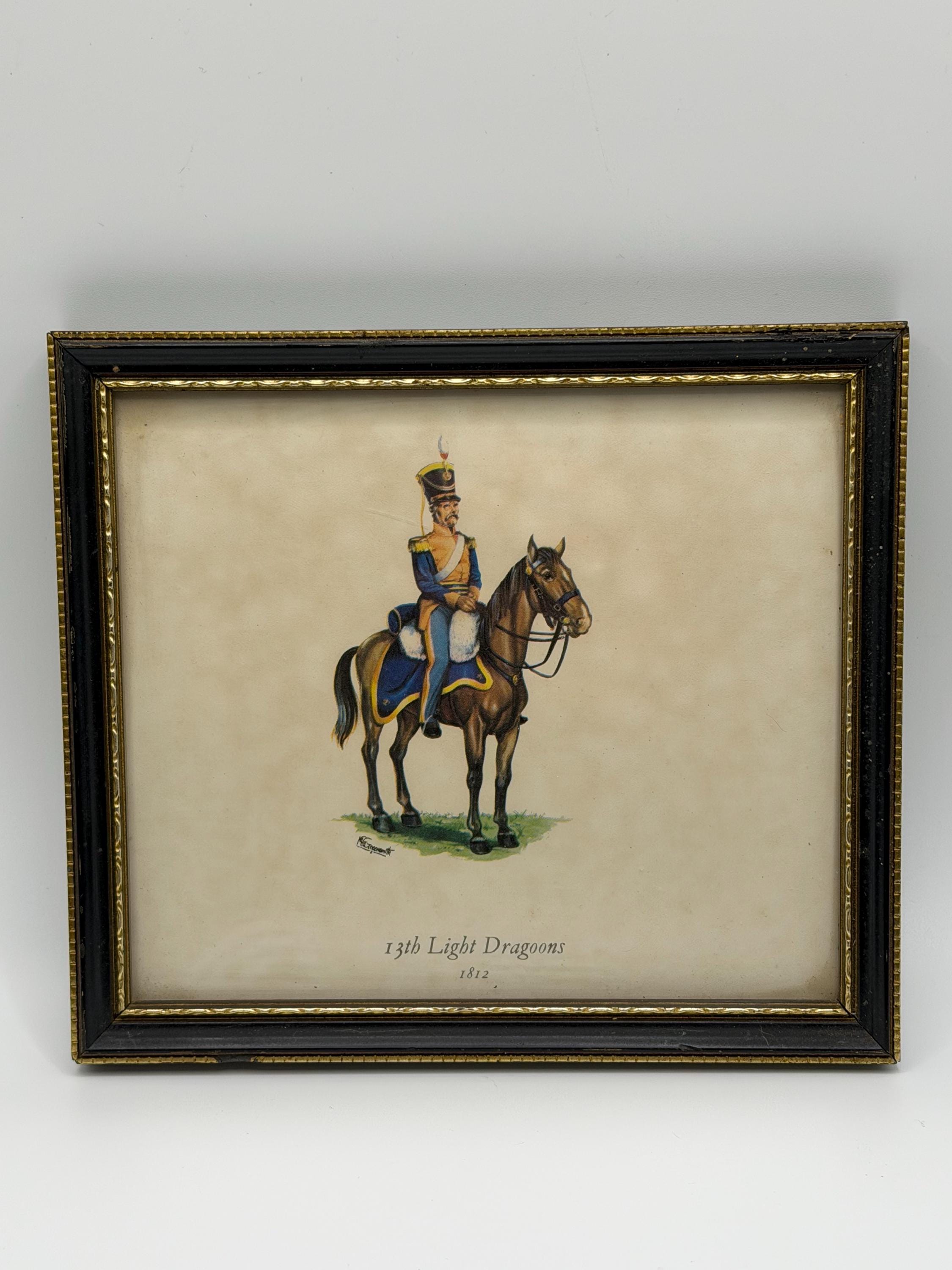 Vintage 13th Light Dragoons Framed Print  Collectible British Military Equestrian Wall Art  Regency Style Cavalry Horse Print