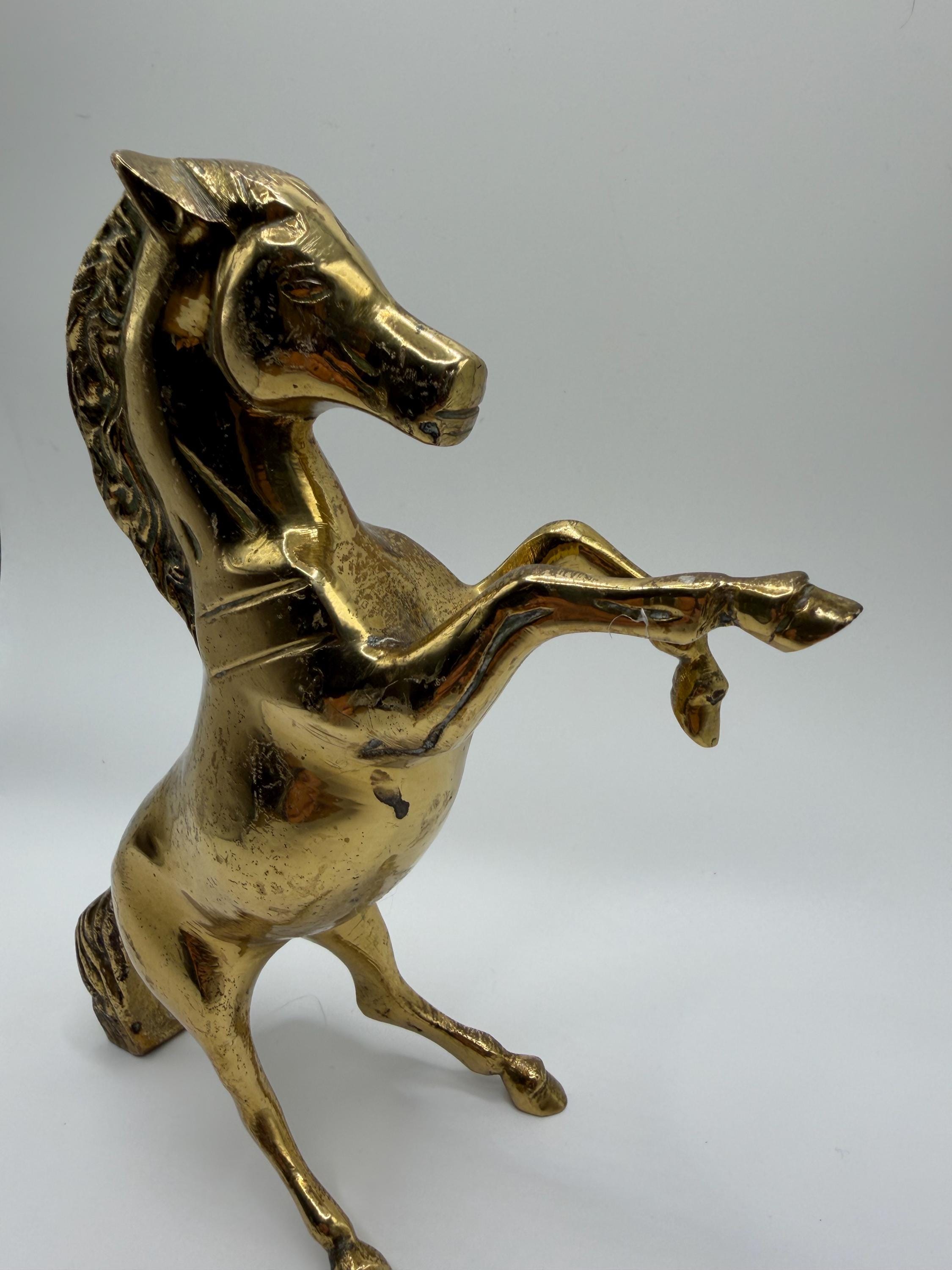 Vintage Heavy Brass Rearing Horse Figure | Equestrian Horse Ornament | Ralph Lauren Inspired Decor | Country House Brass Sculpture