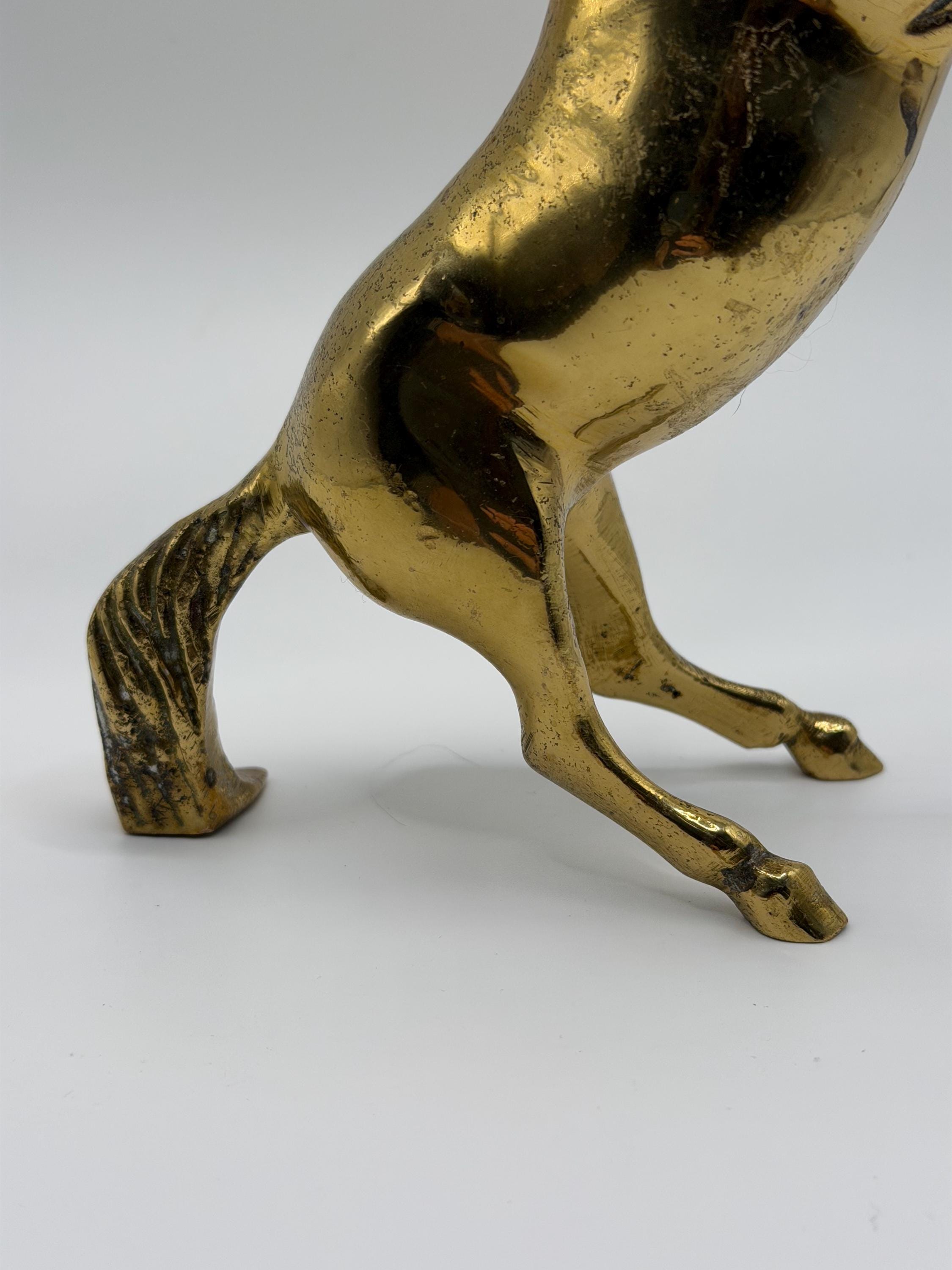 Vintage Heavy Brass Rearing Horse Figure | Equestrian Horse Ornament | Ralph Lauren Inspired Decor | Country House Brass Sculpture