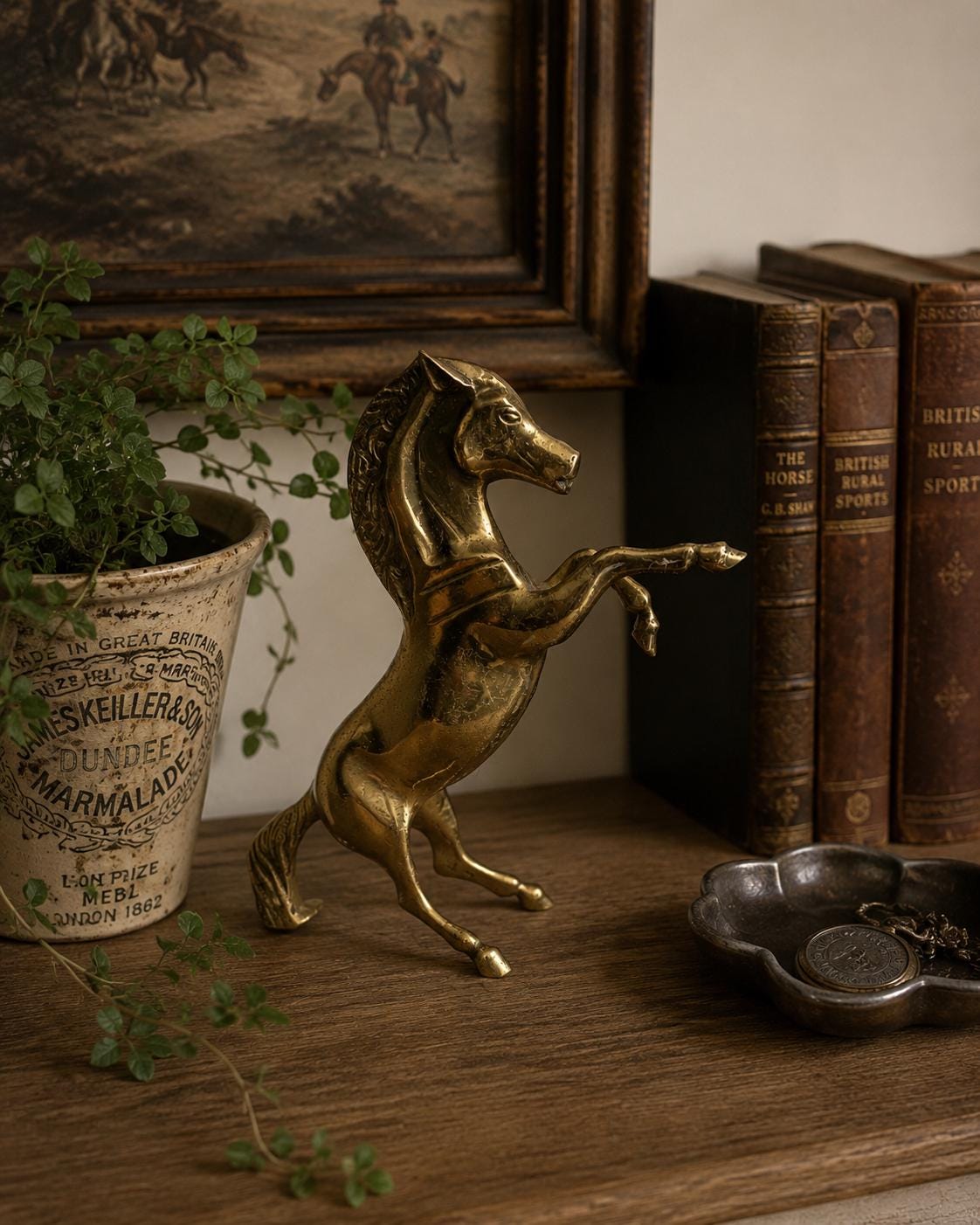 Vintage Heavy Brass Rearing Horse Figure | Equestrian Horse Ornament | Ralph Lauren Inspired Decor | Country House Brass Sculpture