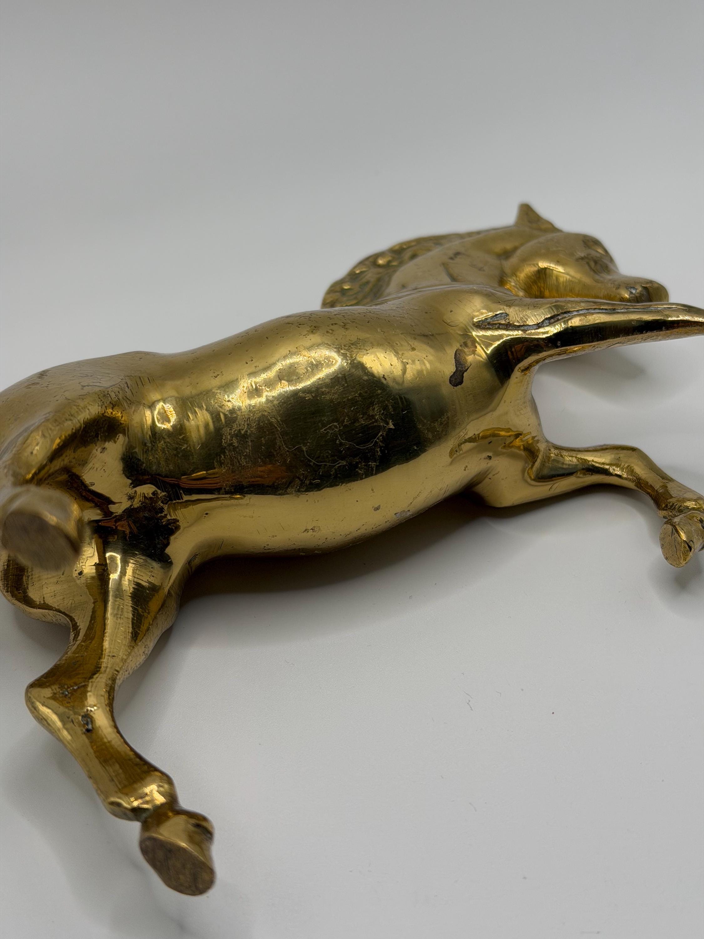 Vintage Heavy Brass Rearing Horse Figure | Equestrian Horse Ornament | Ralph Lauren Inspired Decor | Country House Brass Sculpture