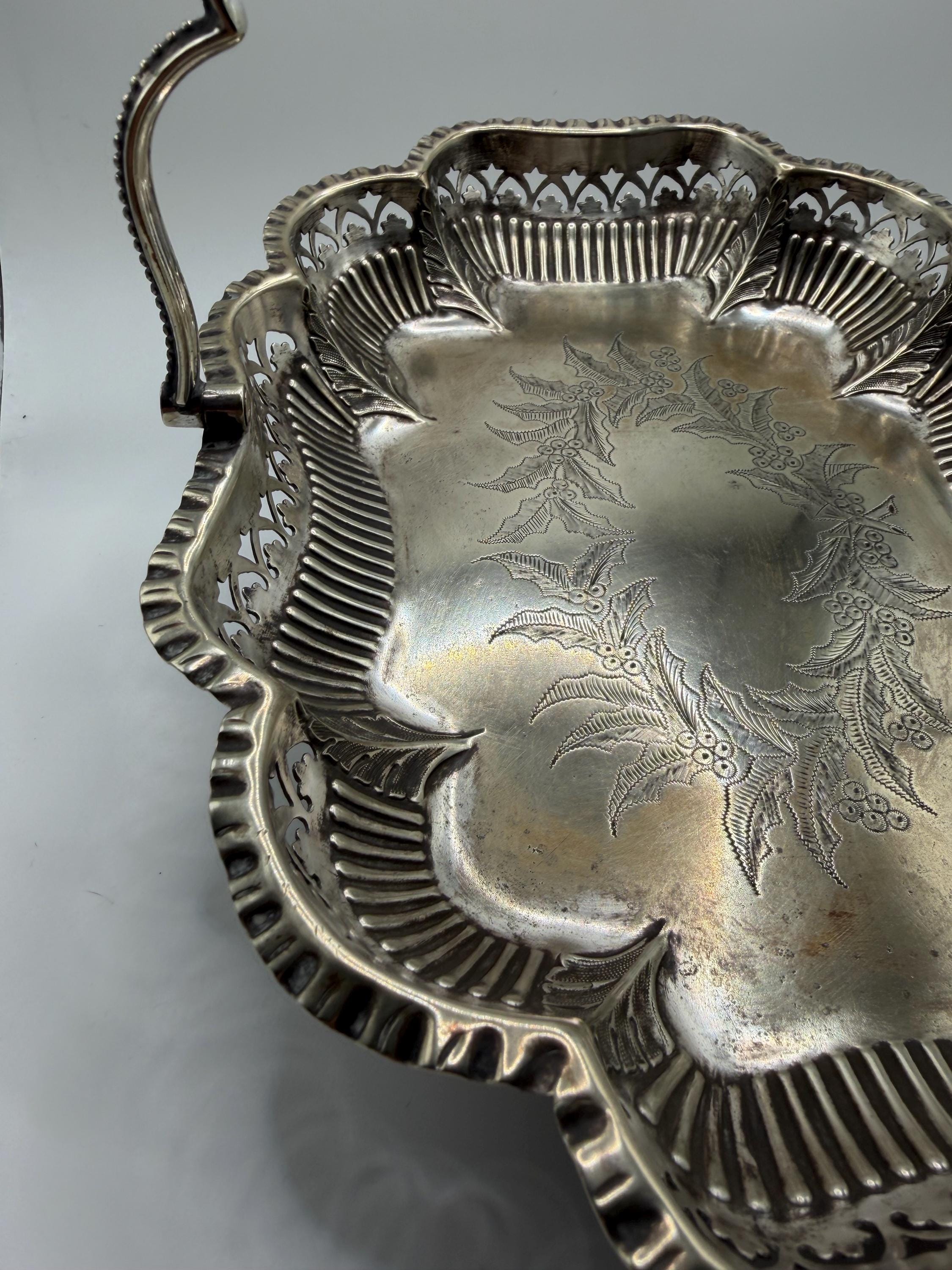 Antique Edwardian Silver Plate Swing Handle Basket Bowl | Cooper Brothers Sheffield | Pierced Silver Fruit Bowl | Ralph Lauren Style Decor