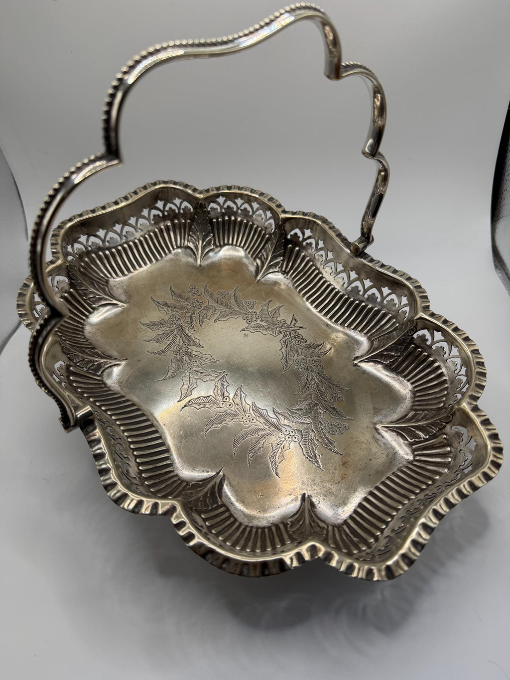 Antique Edwardian Silver Plate Swing Handle Basket Bowl | Cooper Brothers Sheffield | Pierced Silver Fruit Bowl | Ralph Lauren Style Decor