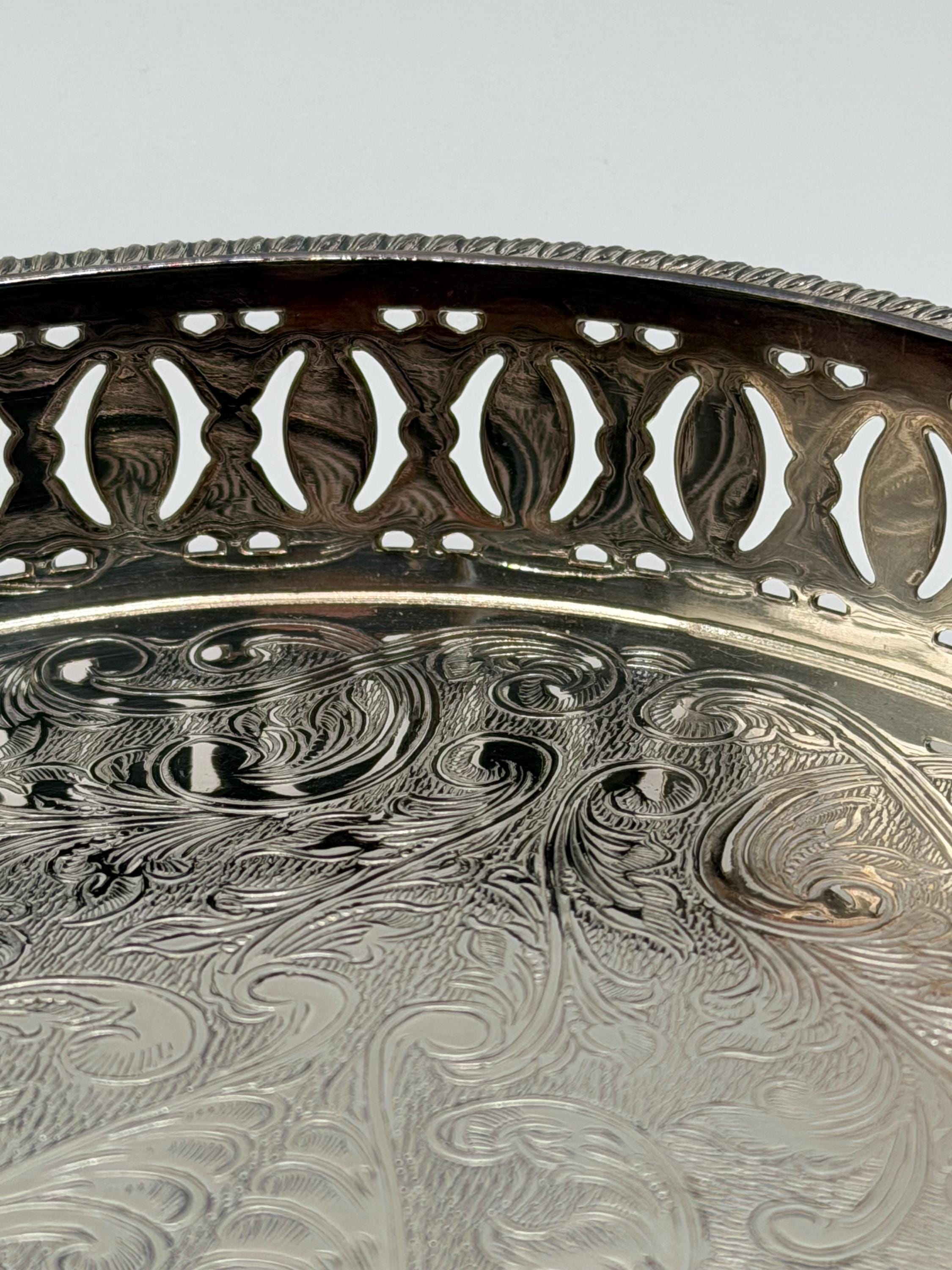 Vintage Silver Plate Gallery Tray | Ornate Pierced Edge Serving Tray | Silver on Copper Drinks Tray | English Vintage Home Decor