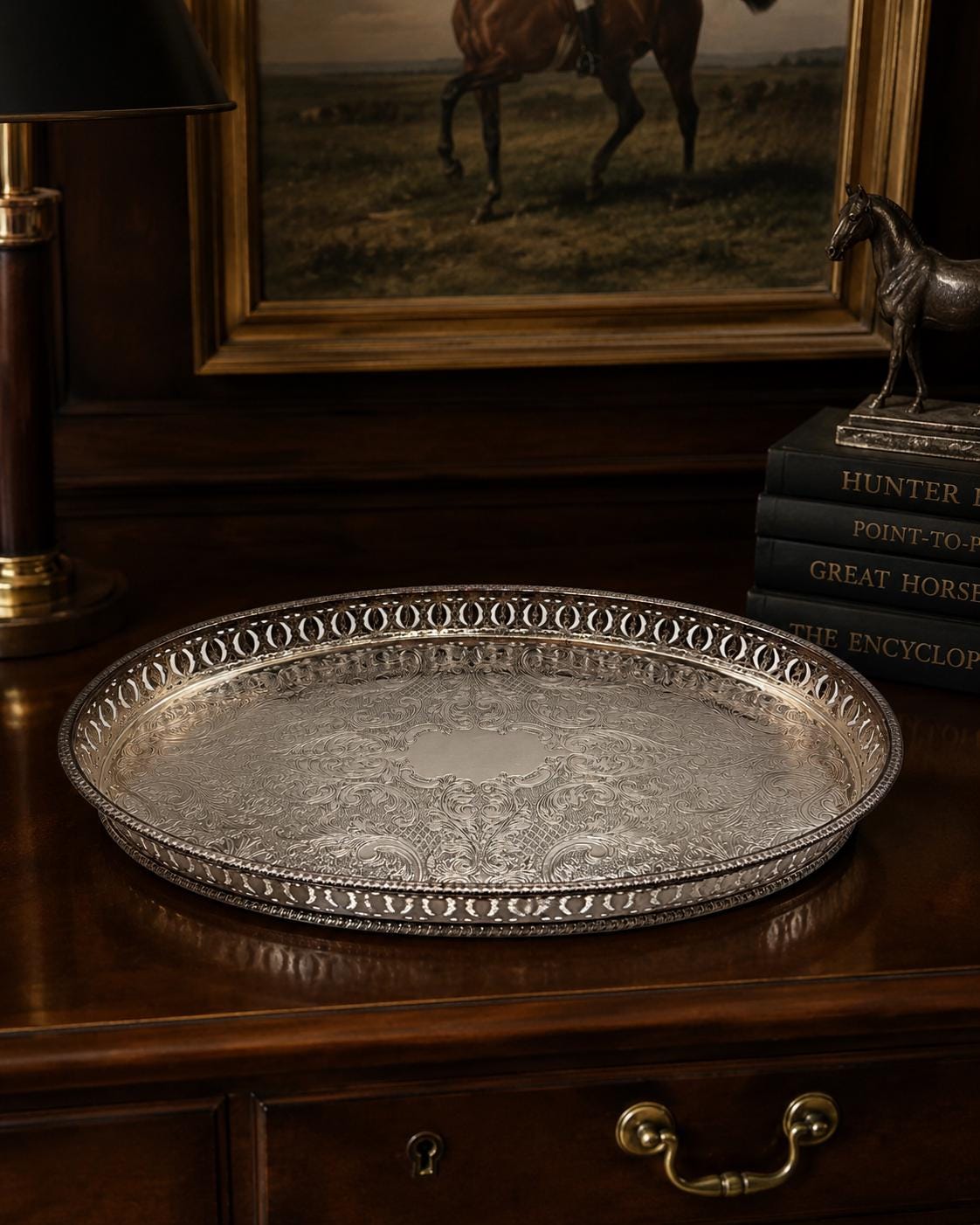 Vintage Silver Plate Gallery Tray | Ornate Pierced Edge Serving Tray | Silver on Copper Drinks Tray | English Vintage Home Decor