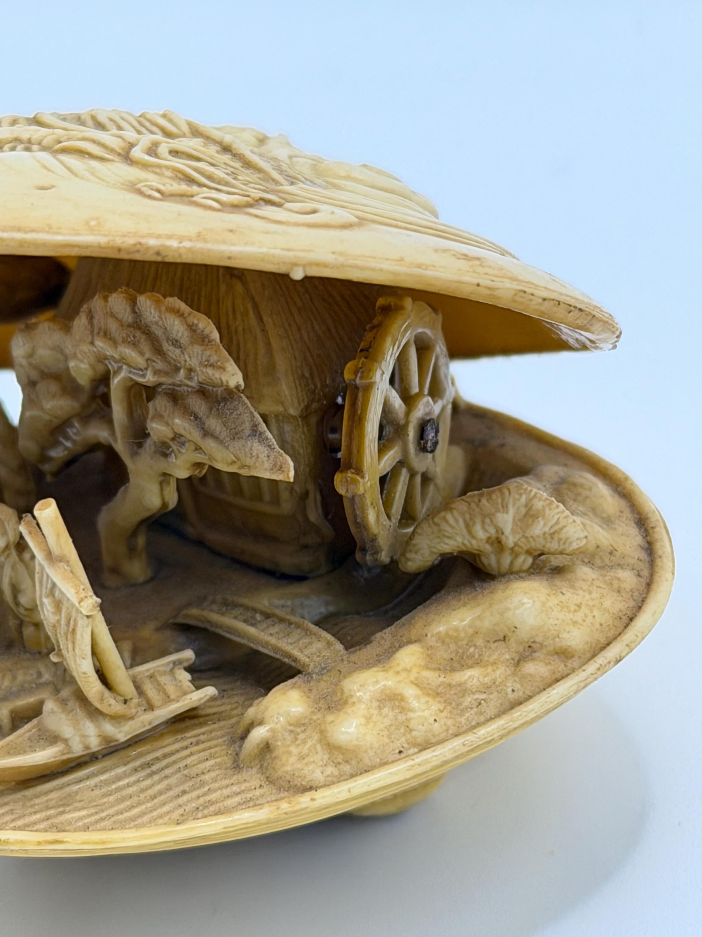 Vintage Japanese Celluloid Shell Diorama | Moving Waterwheel Miniature | Nautical Curiosity Decor | Vintage Japanese Collectible |