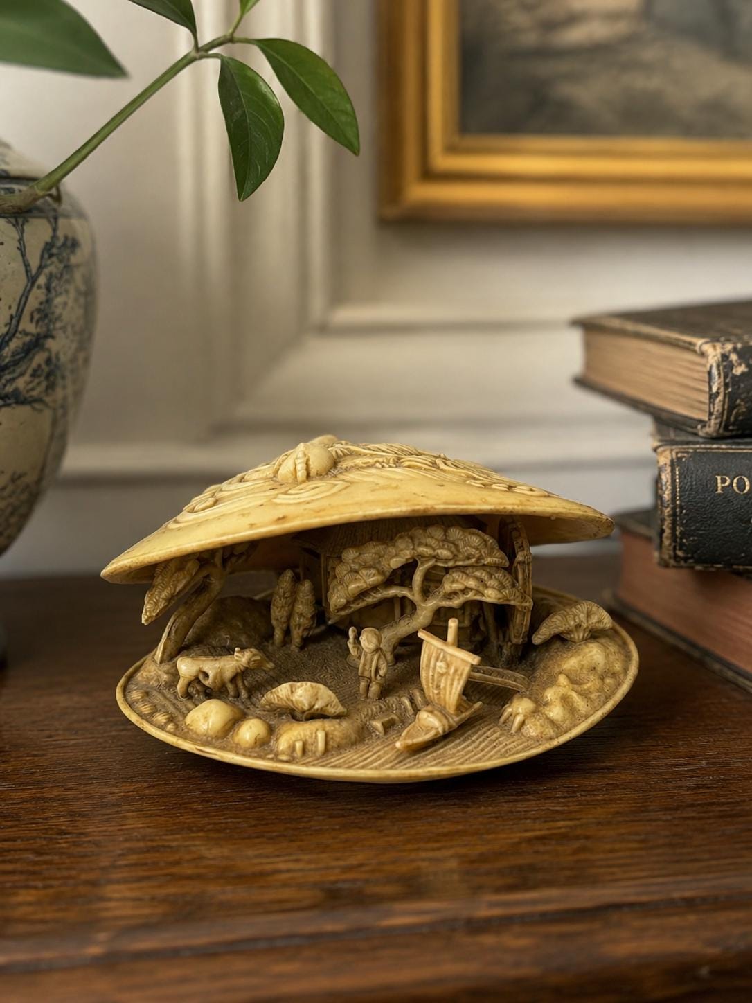 Vintage Japanese Celluloid Shell Diorama | Moving Waterwheel Miniature | Nautical Curiosity Decor | Vintage Japanese Collectible |