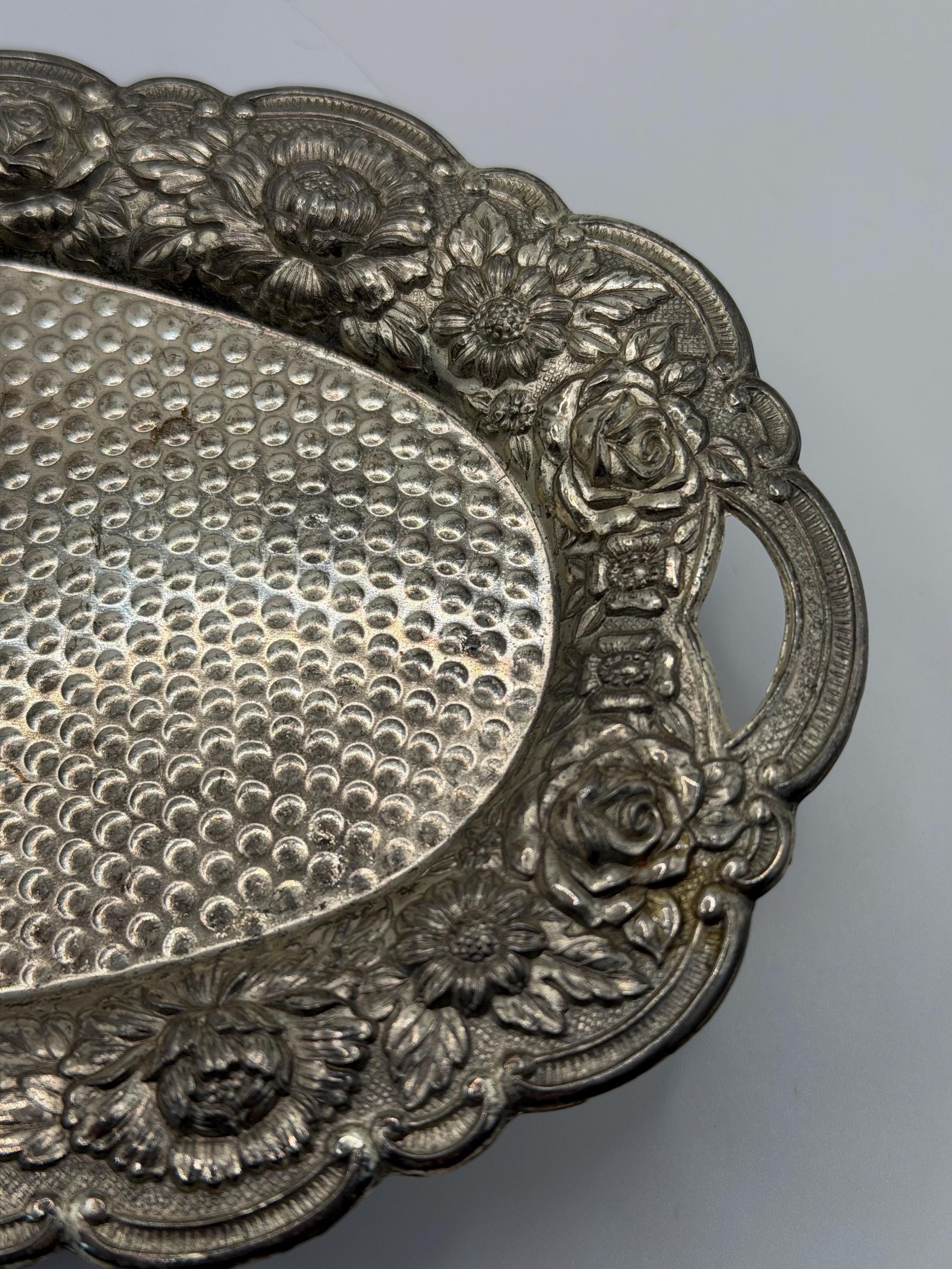 Vintage Highlands Silver Plated Tray | Small Ornate Silver Tray | Floral Silver Plate Vanity Tray | Vintage Serving Tray | Cottage Home Deco