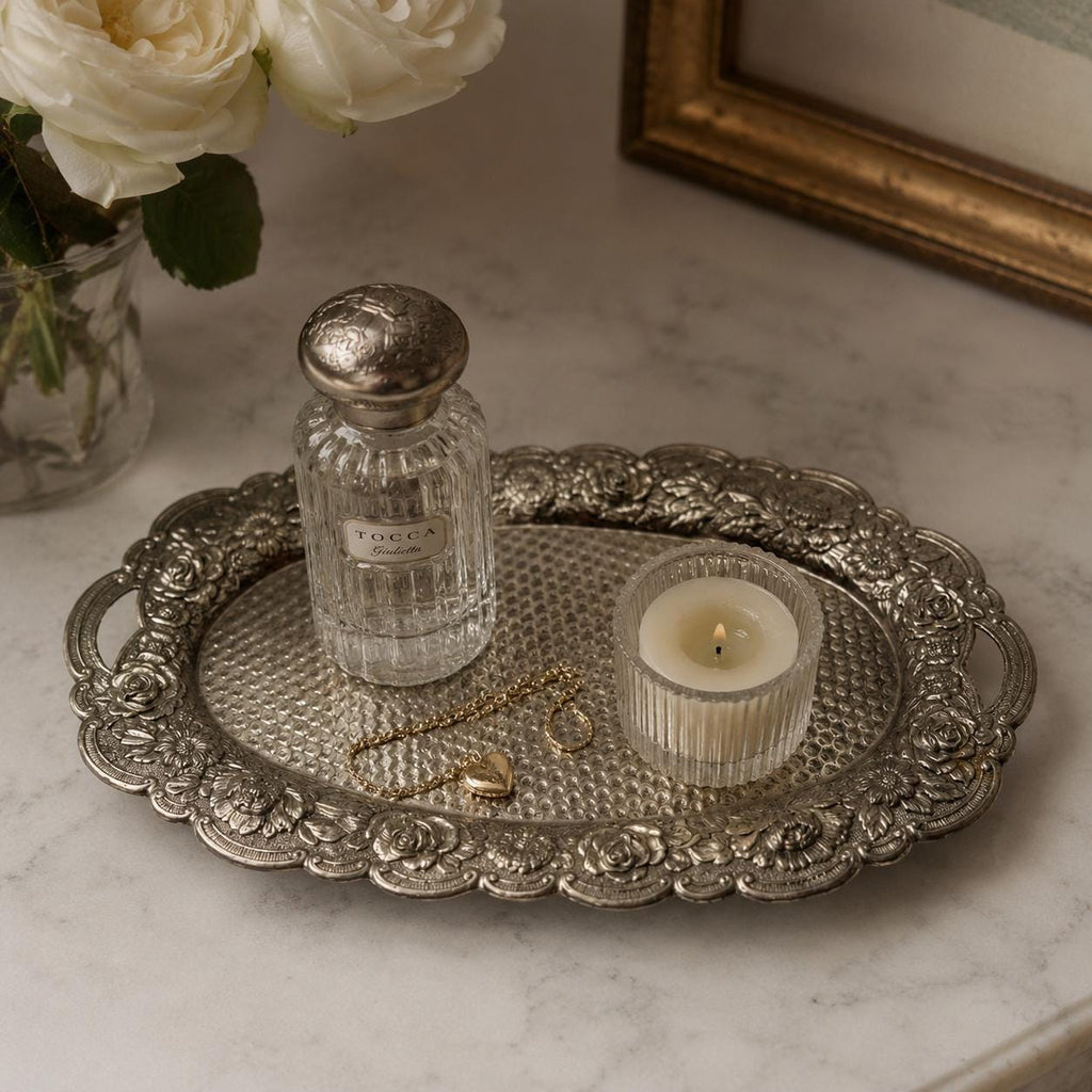 Vintage Highlands Silver Plated Tray | Small Ornate Silver Tray | Floral Silver Plate Vanity Tray | Vintage Serving Tray | Cottage Home Deco