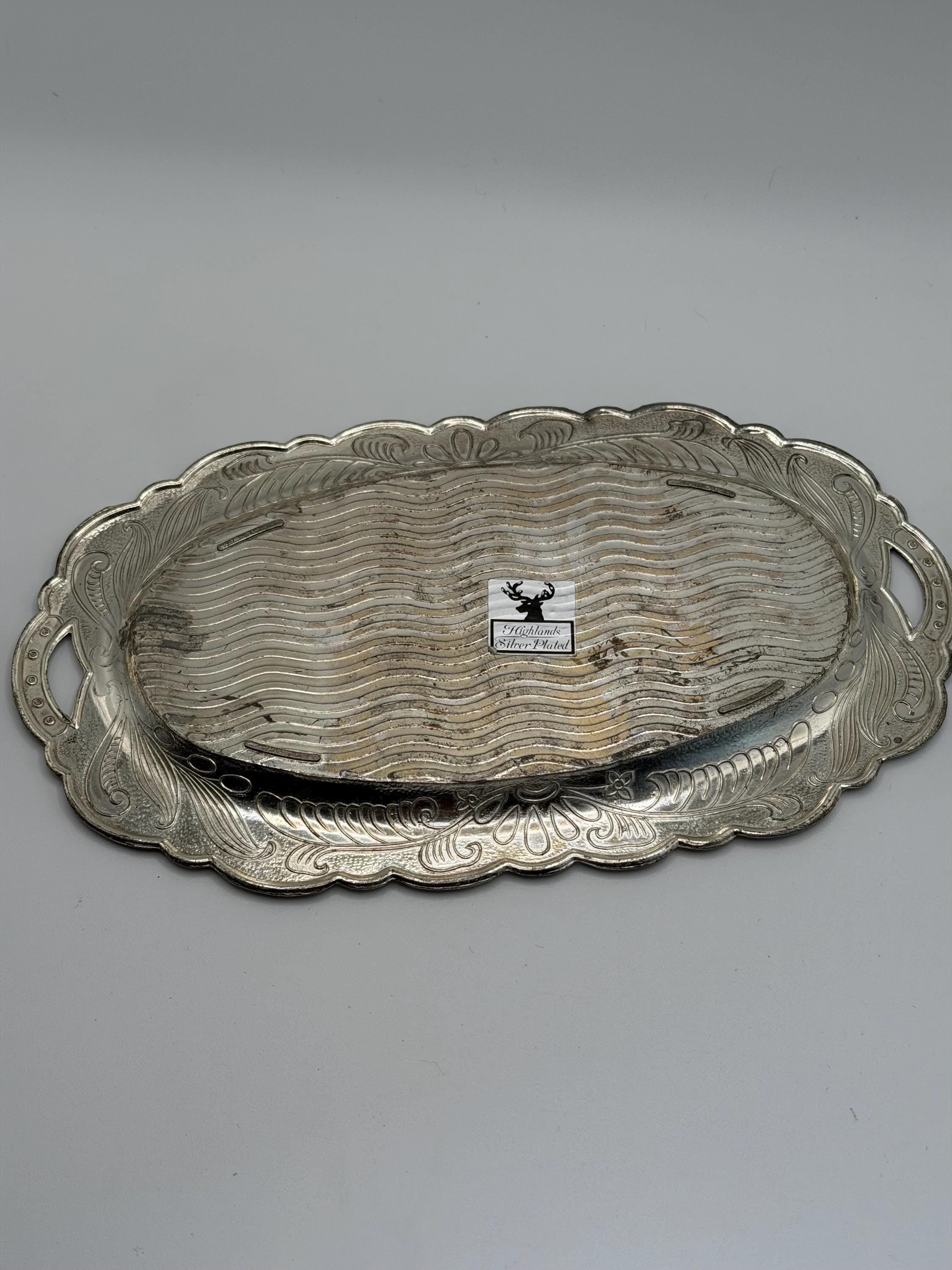 Vintage Highlands Silver Plated Tray | Small Ornate Silver Tray | Floral Silver Plate Vanity Tray | Vintage Serving Tray | Cottage Home Deco