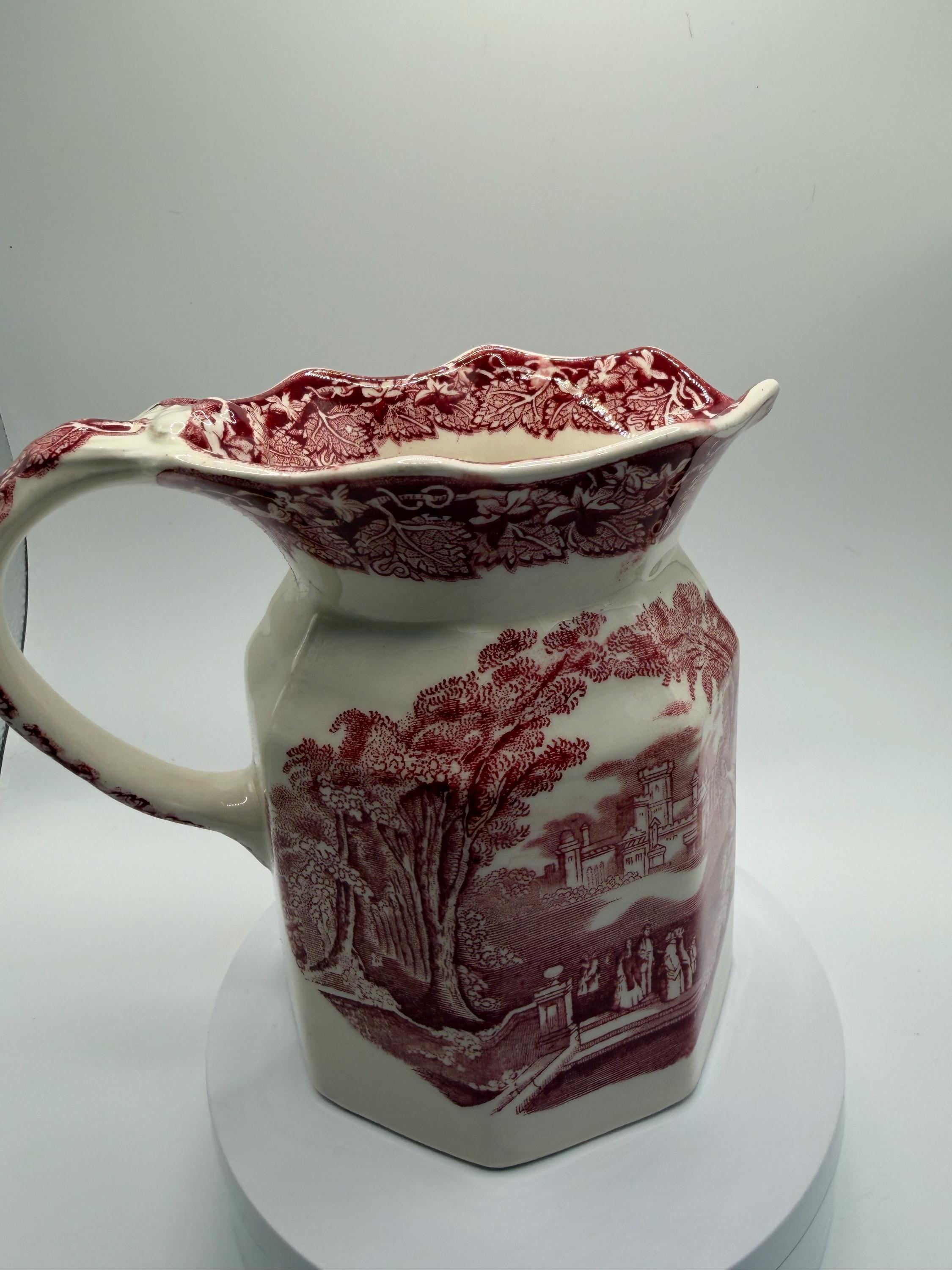 Vintage Masons Vista Ironstone Pitcher / Jug  Red Transferware  English Country House Decor  Masons Patent Ironstone China